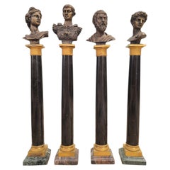 Set of Four 19th Century Black Marble Columns with Gilt Bronze Mounts and Roman