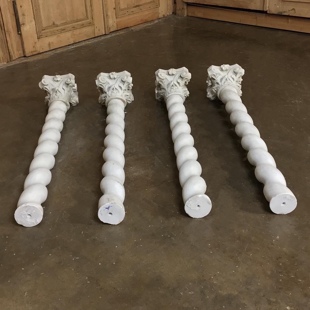 French Set of Four 19th Century Cararra Marble Columns with Byzantine Capitals For Sale
