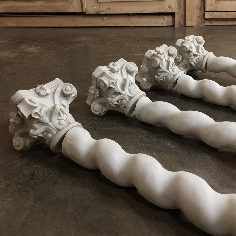 Carrara Marble Set of Four 19th Century Cararra Marble Columns with Byzantine Capitals For Sale