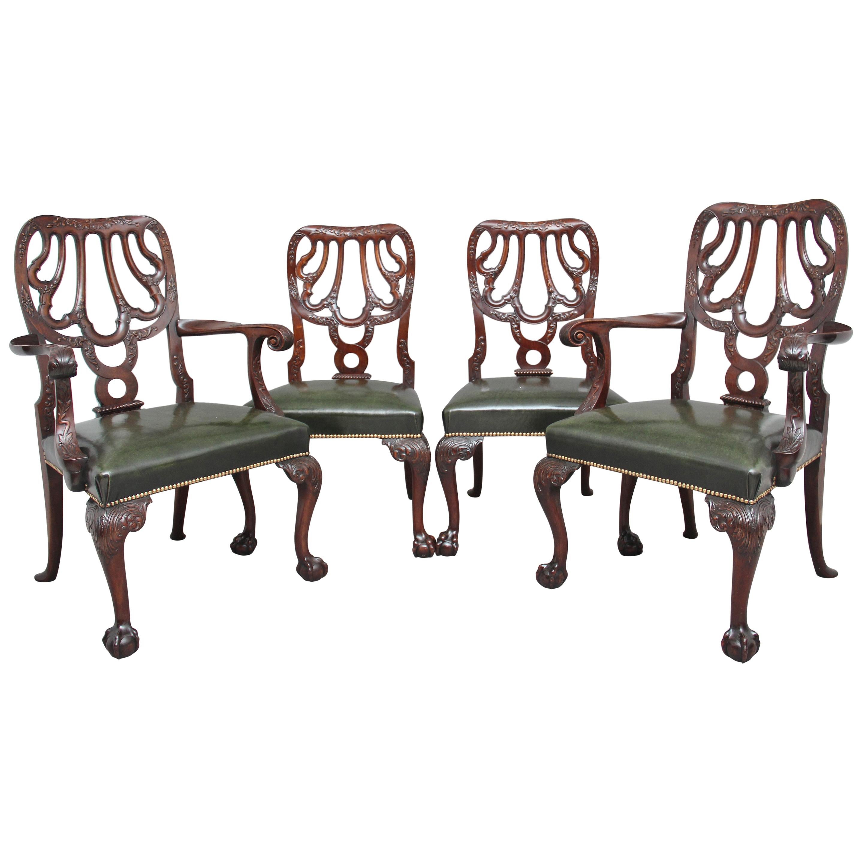 Set of four 19th Century carved mahogany chairs in the Chippendale style 