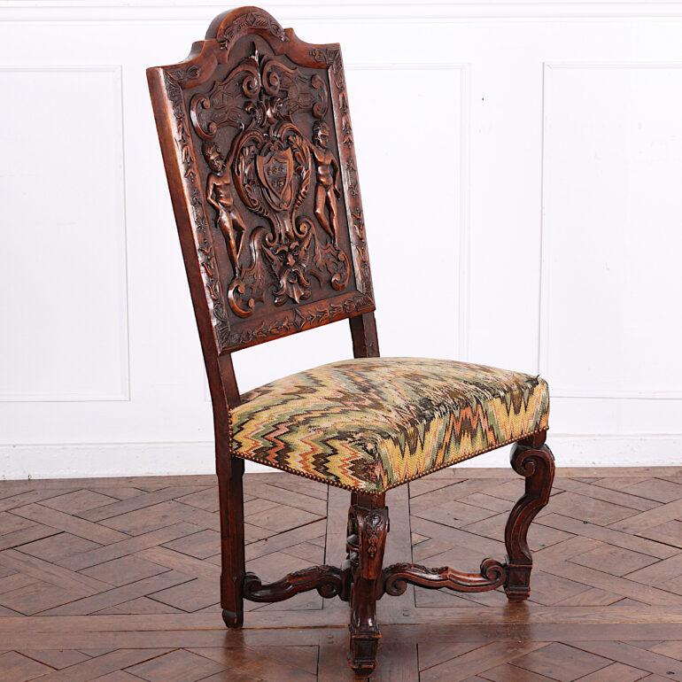 Set of Four 19th Century Carved Walnut Italian Chairs 1