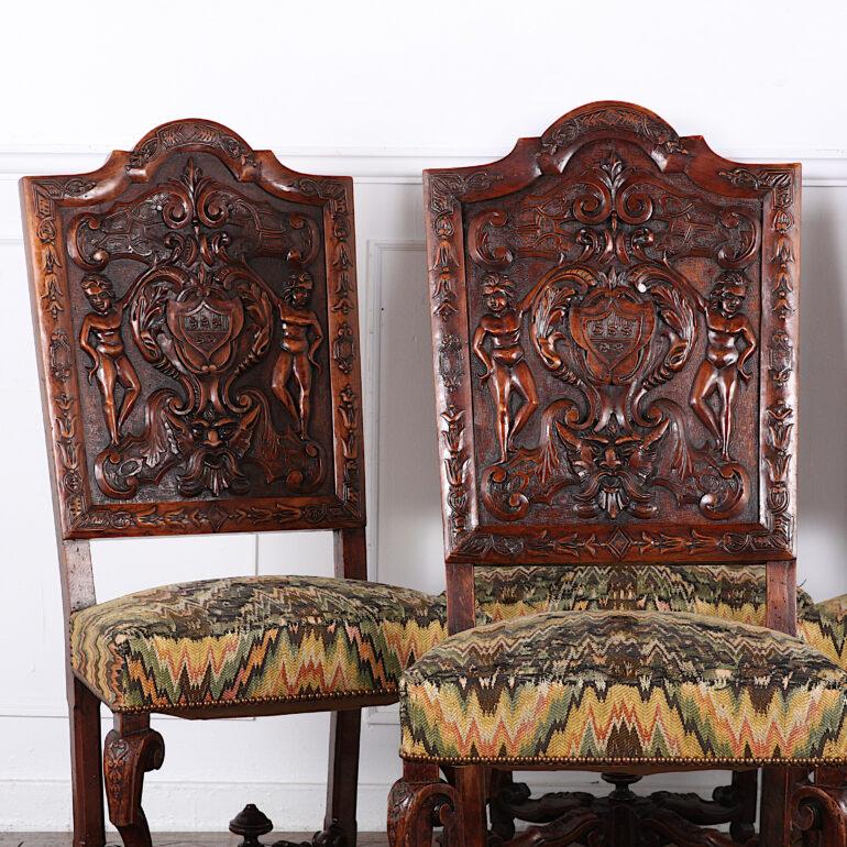 Set of Four 19th Century Carved Walnut Italian Chairs 4