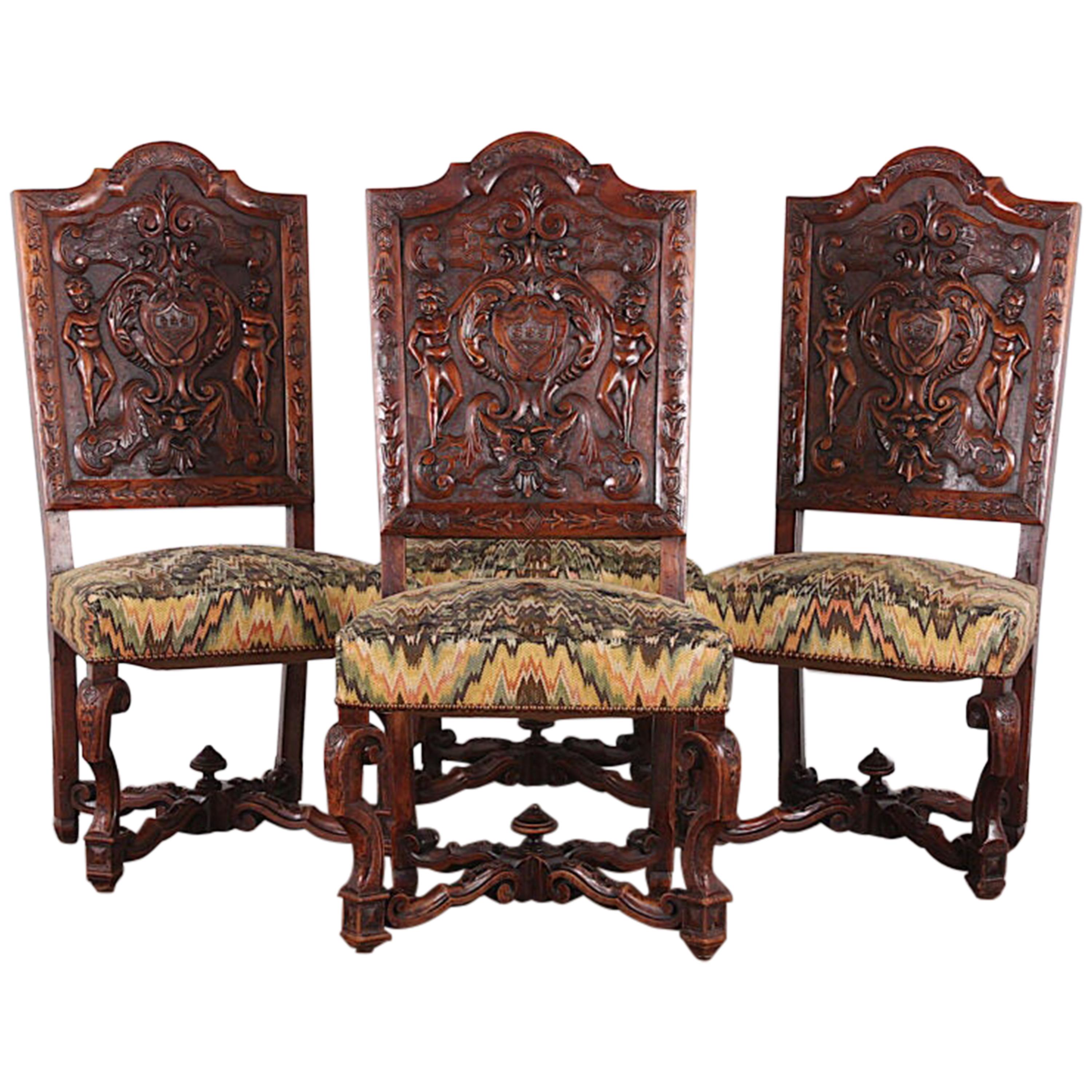 Set of Four 19th Century Carved Walnut Italian Chairs