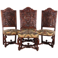 Antique Set of Four 19th Century Carved Walnut Italian Chairs