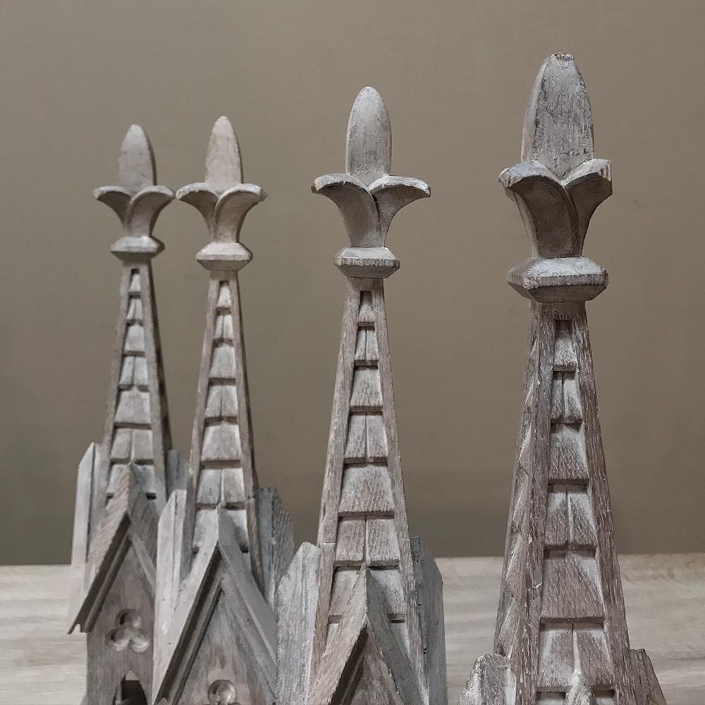 Gothic Revival Set of Four 19th Century Carved Wood Gothic Spires