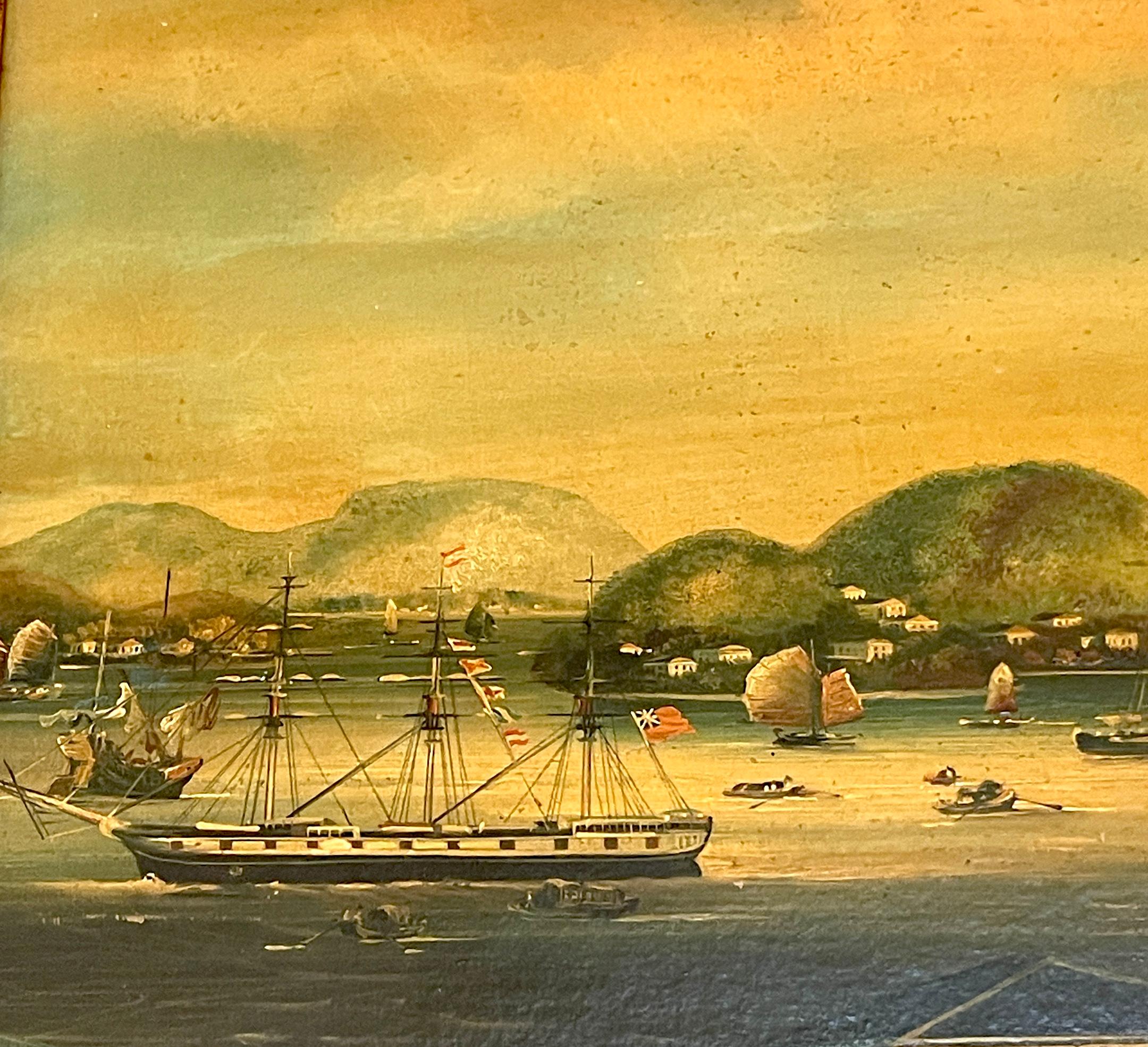 Set of Four 19th Century Chinese Export Harbor / Seascape Paintings   For Sale 6