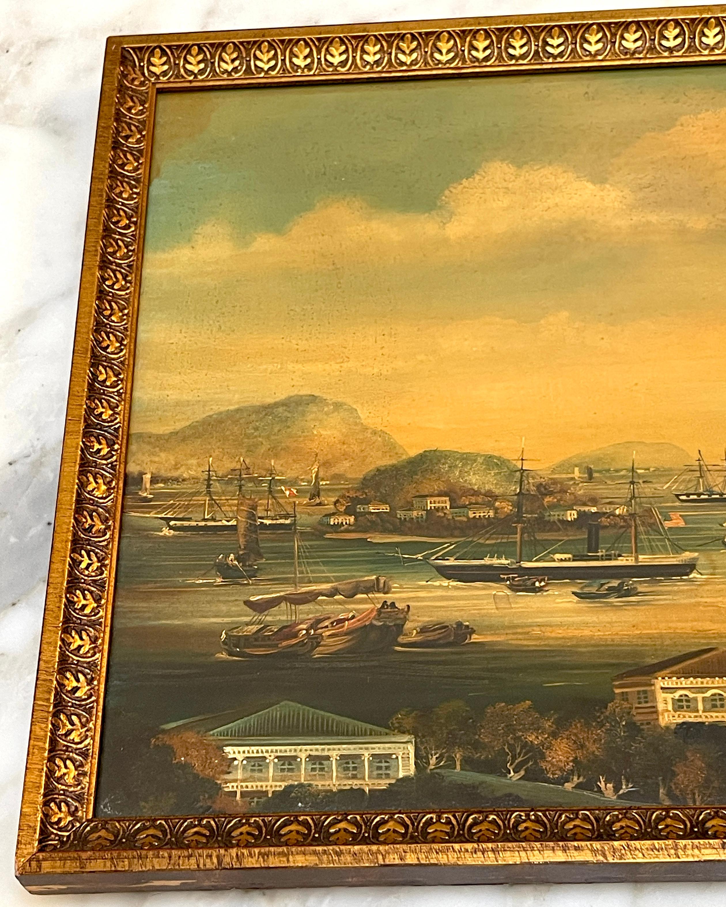 Set of Four 19th Century Chinese Export Harbor / Seascape Paintings   For Sale 11