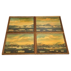 Set of Four 19th Century Chinese Export Harbor / Seascape Paintings  
