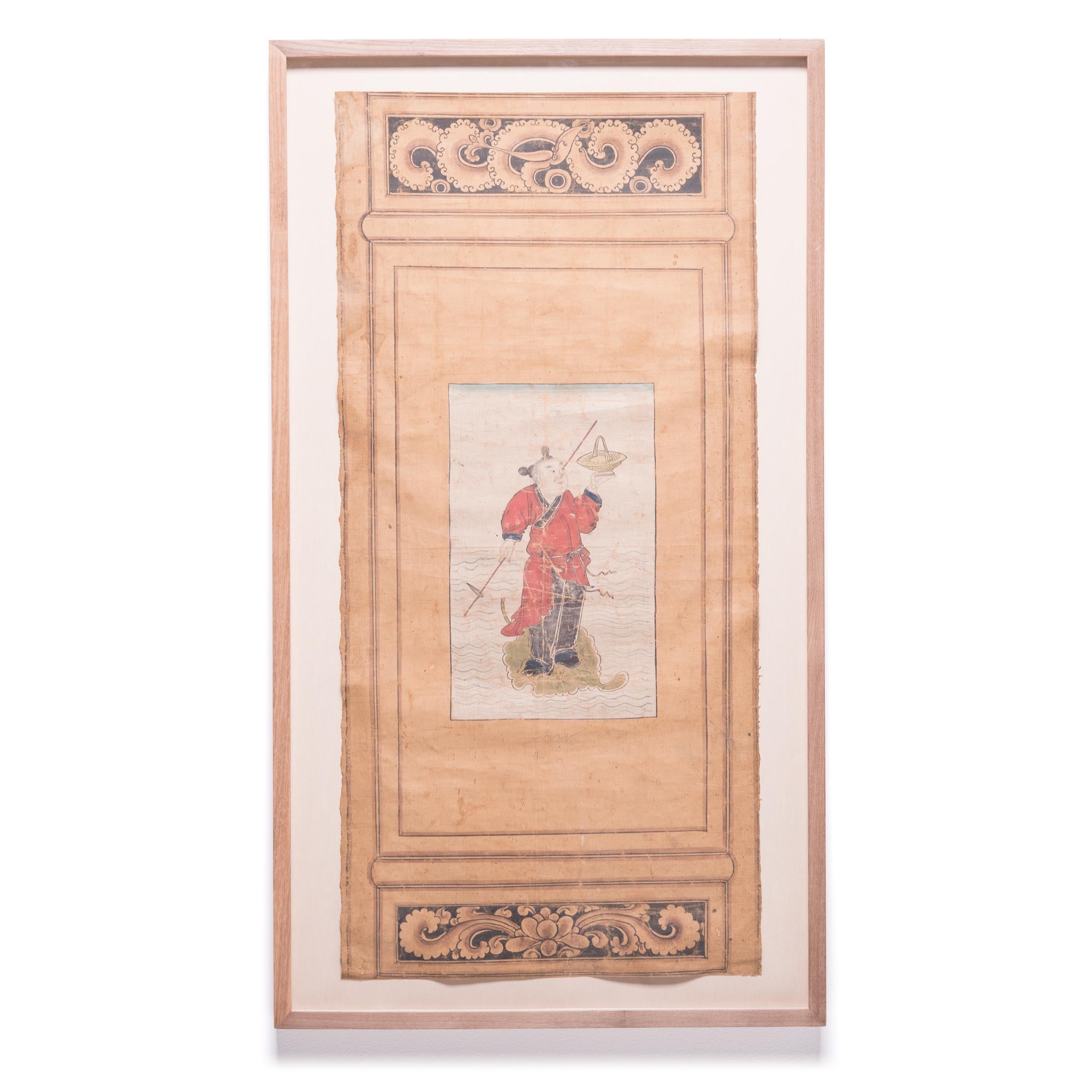 Hand-Painted Set of Four Chinese Immortals Screen Paintings, c. 1850 For Sale