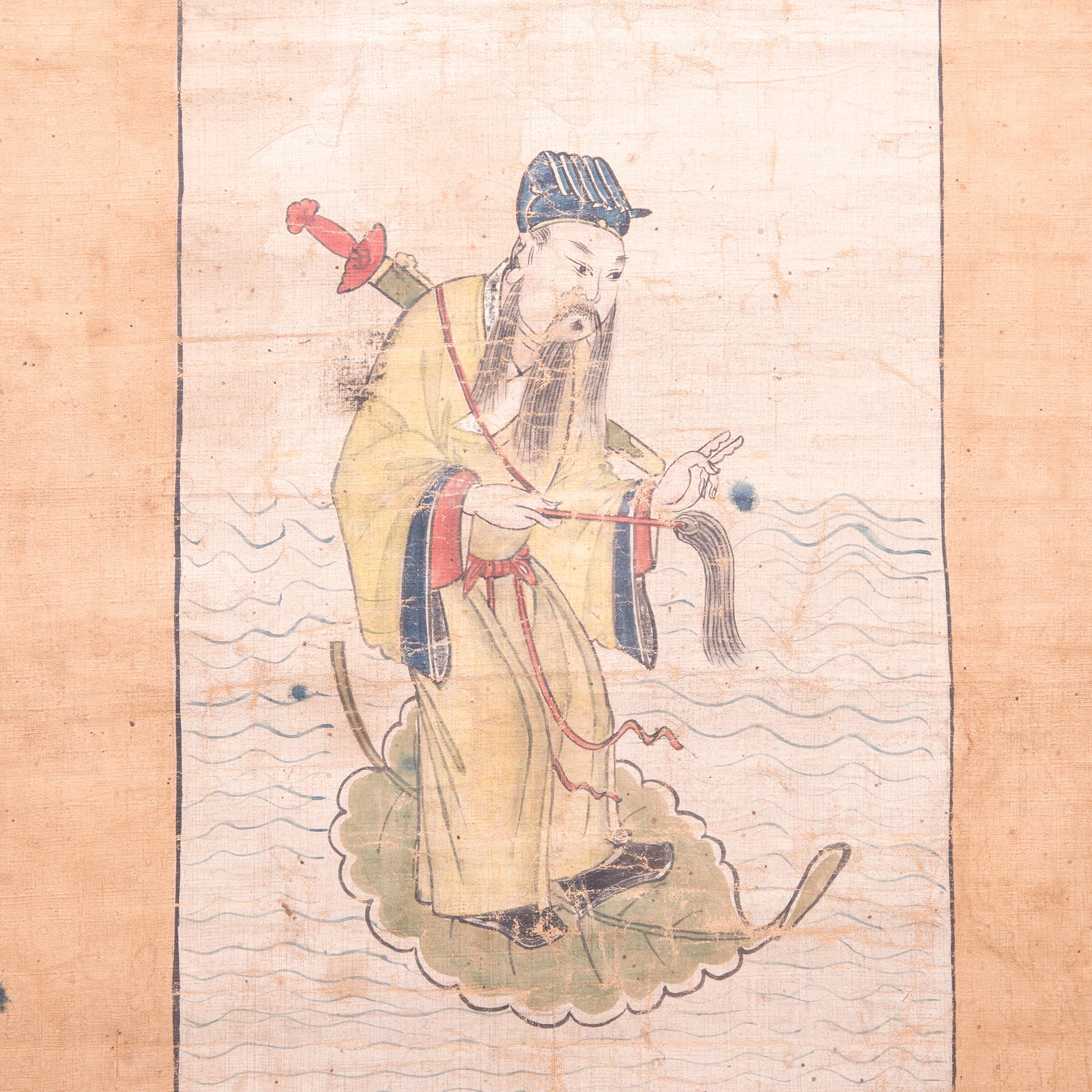 Paper Set of Four Chinese Immortals Screen Paintings, c. 1850 For Sale