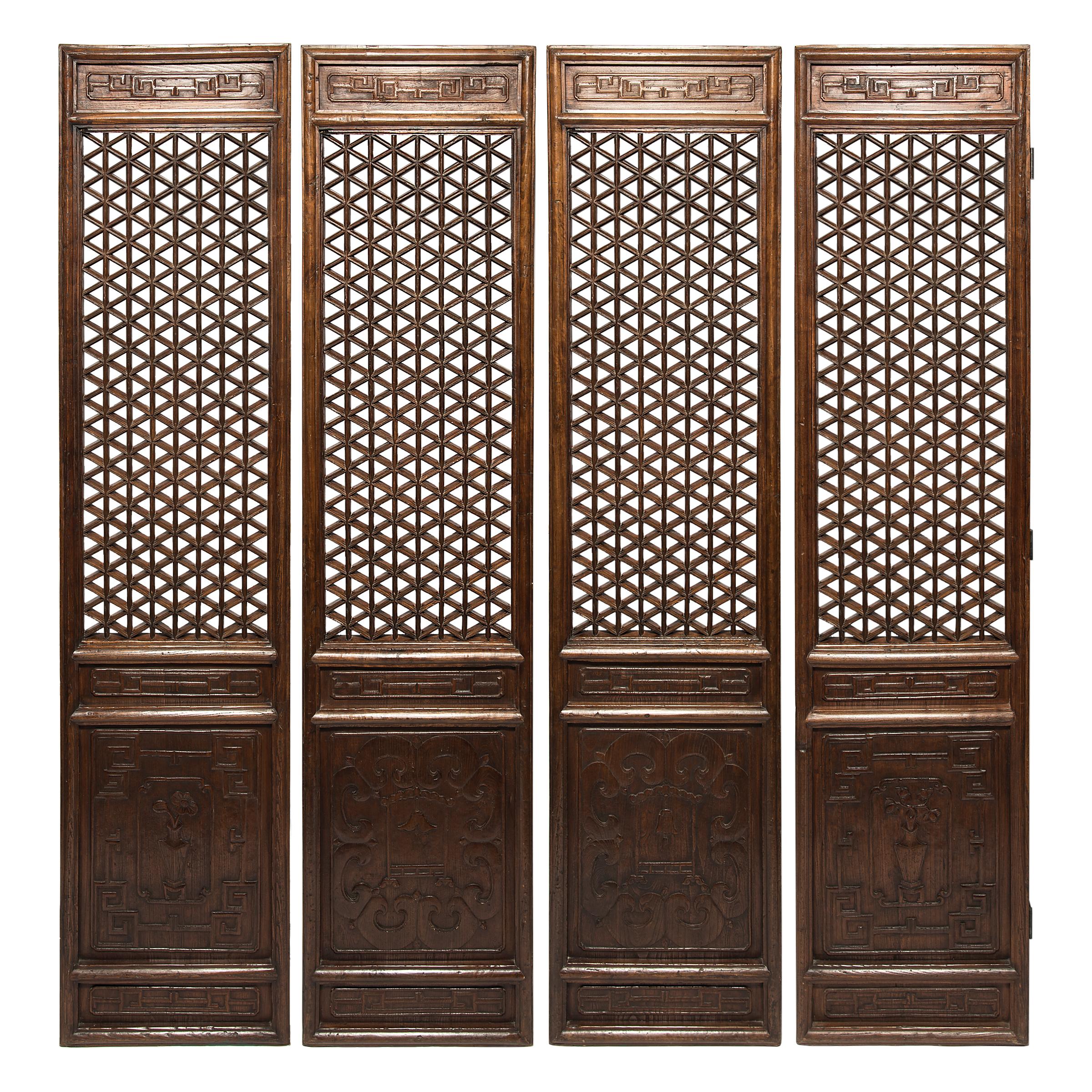 Set of Four Chinese Treasure Lattice Panels, 19th Century