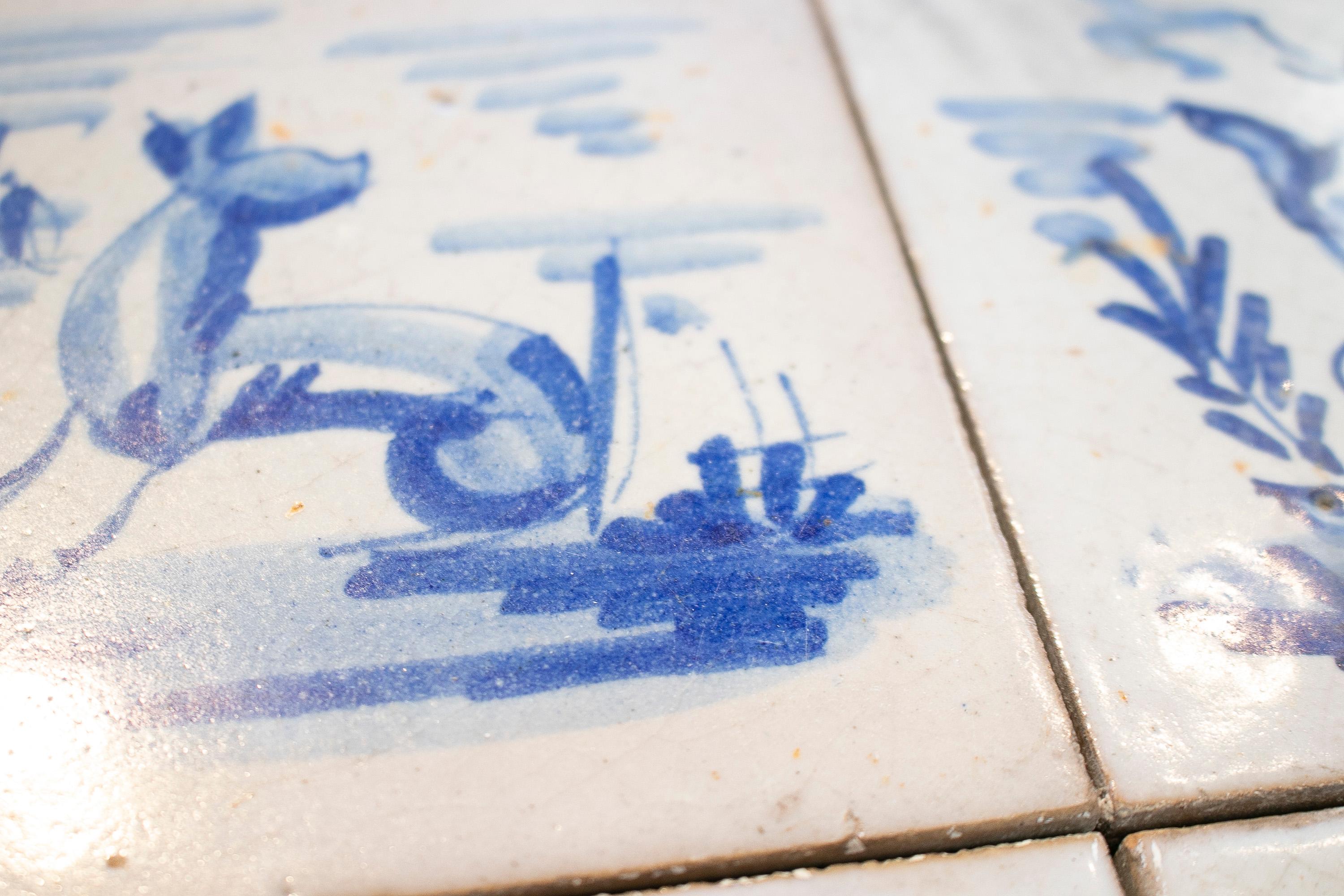Set of Four 19th Century Dutch Delftware Hand Painted Glazed Ceramic Tiles For Sale 4