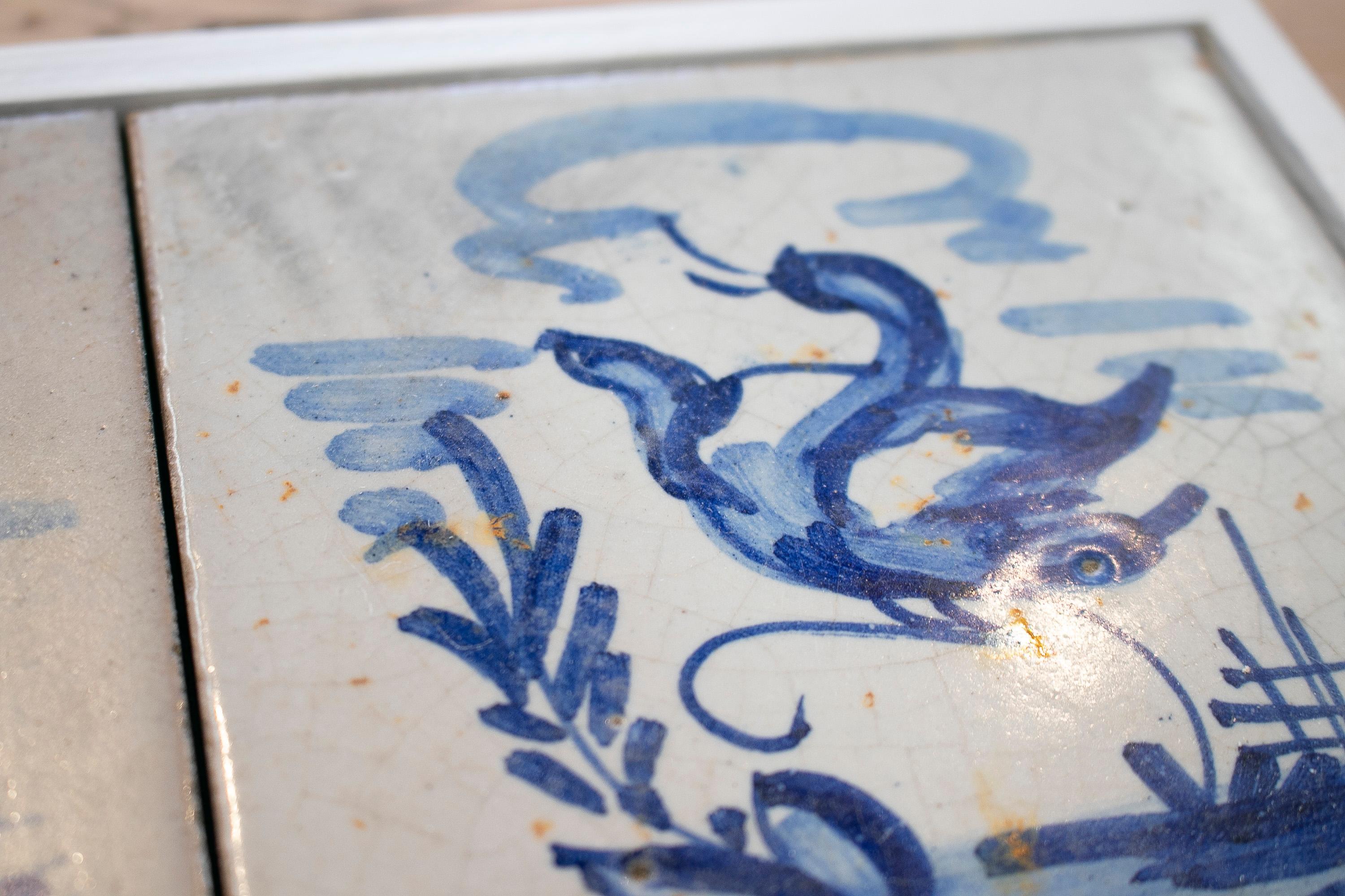 Set of Four 19th Century Dutch Delftware Hand Painted Glazed Ceramic Tiles For Sale 6