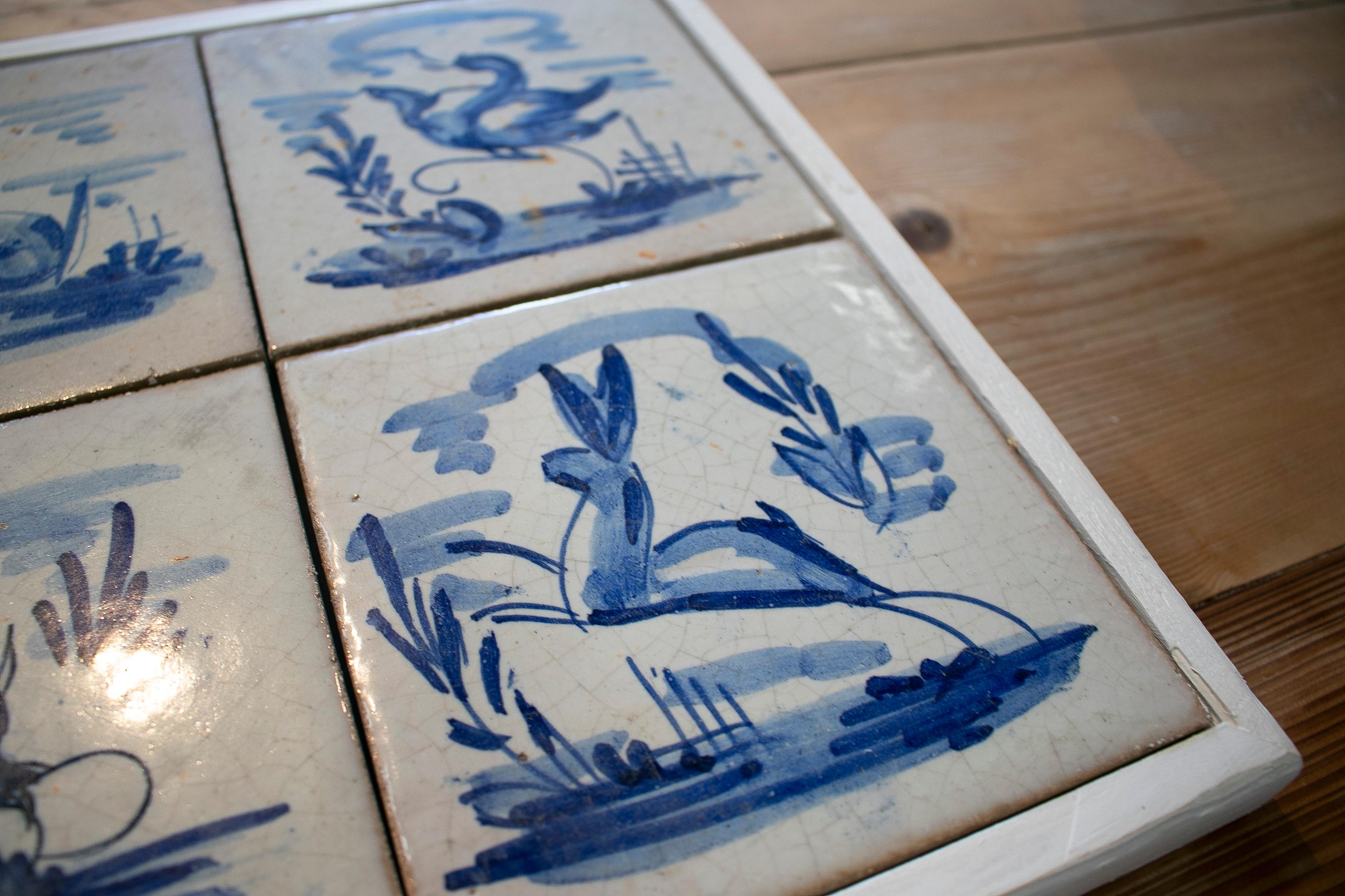 Set of Four 19th Century Dutch Delftware Hand Painted Glazed Ceramic Tiles In Good Condition For Sale In Marbella, ES
