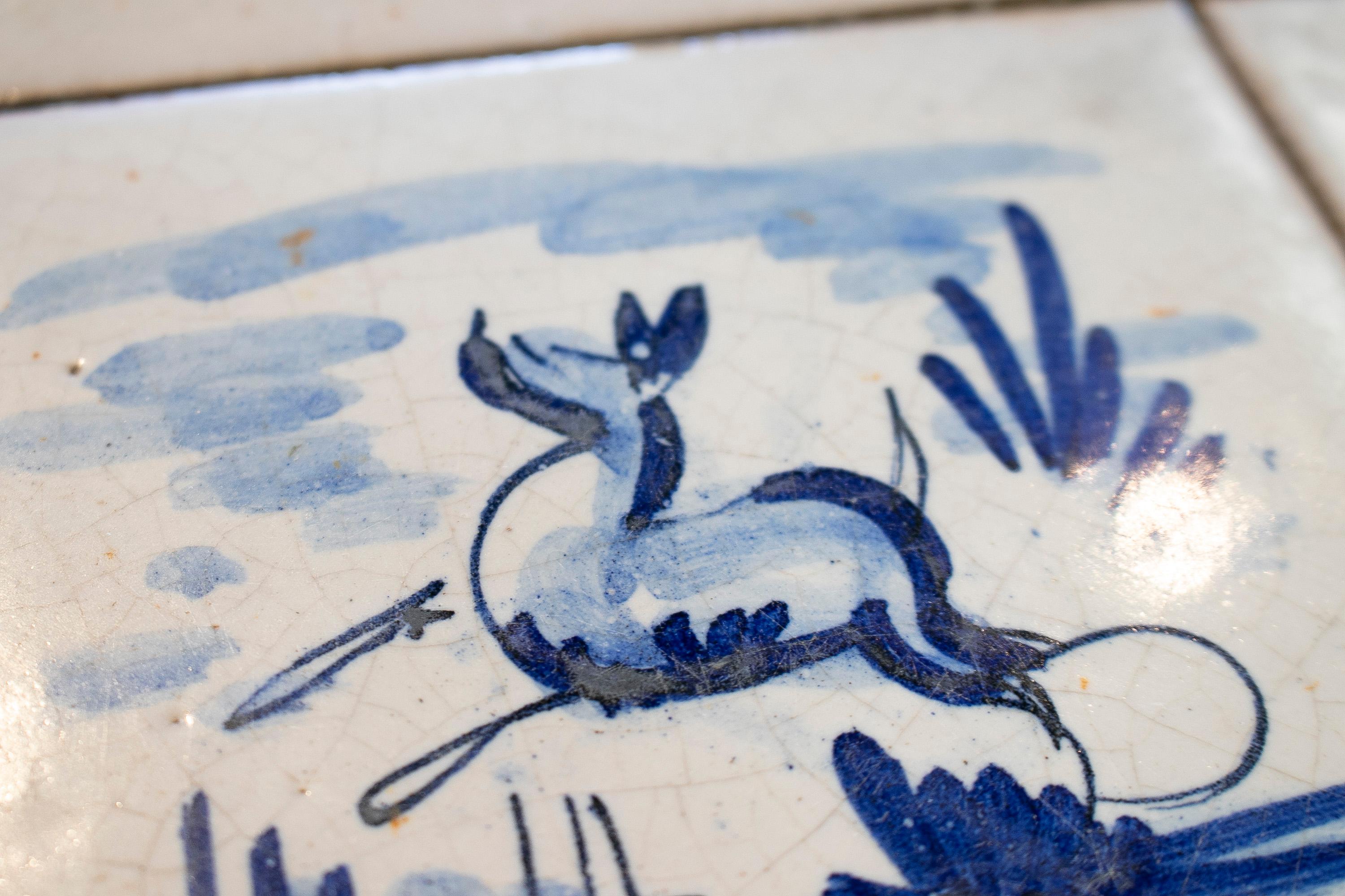 Set of Four 19th Century Dutch Delftware Hand Painted Glazed Ceramic Tiles For Sale 2