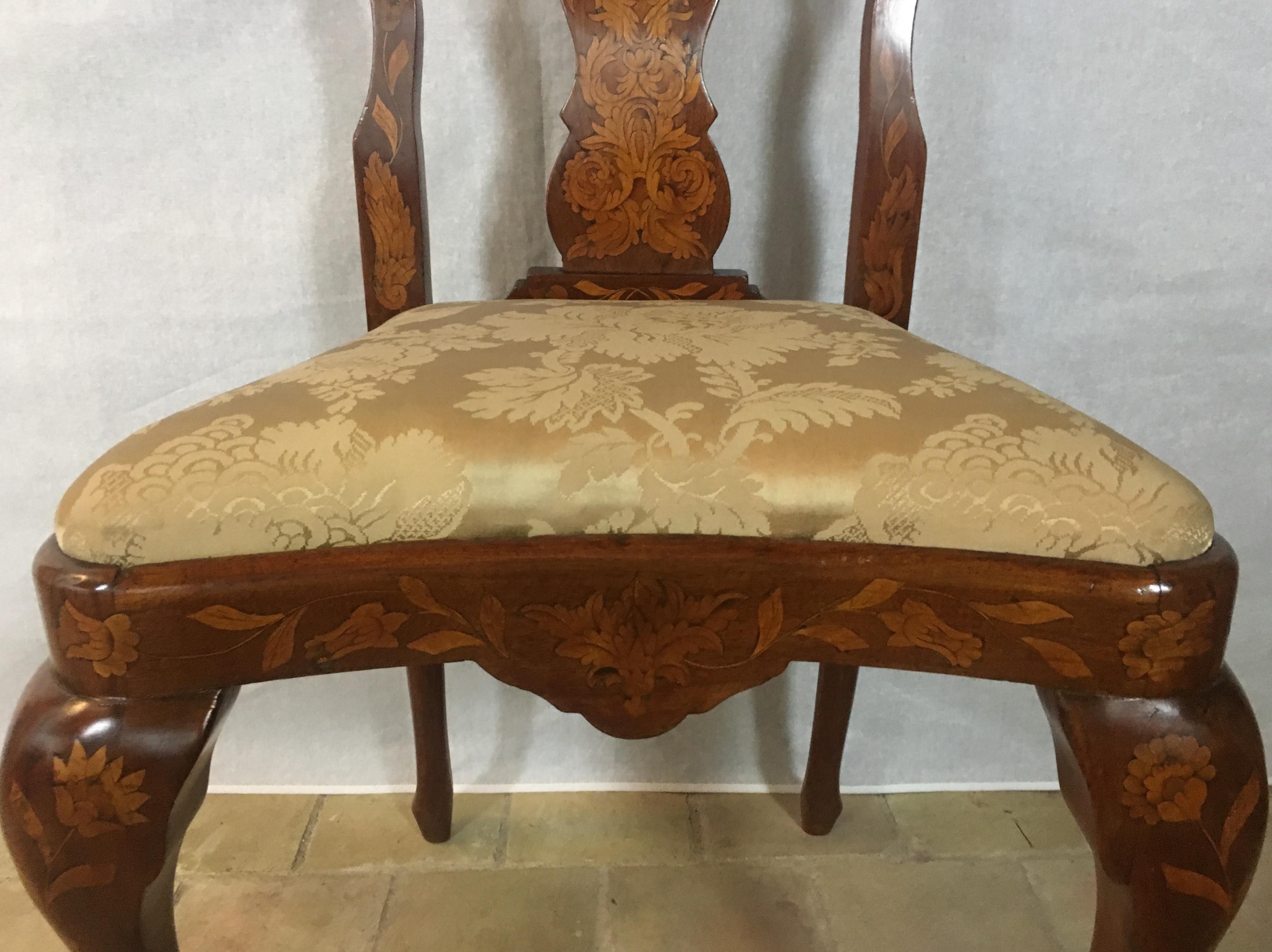 Set of Four 19th Century Dutch Marquetry Dining Chairs 8