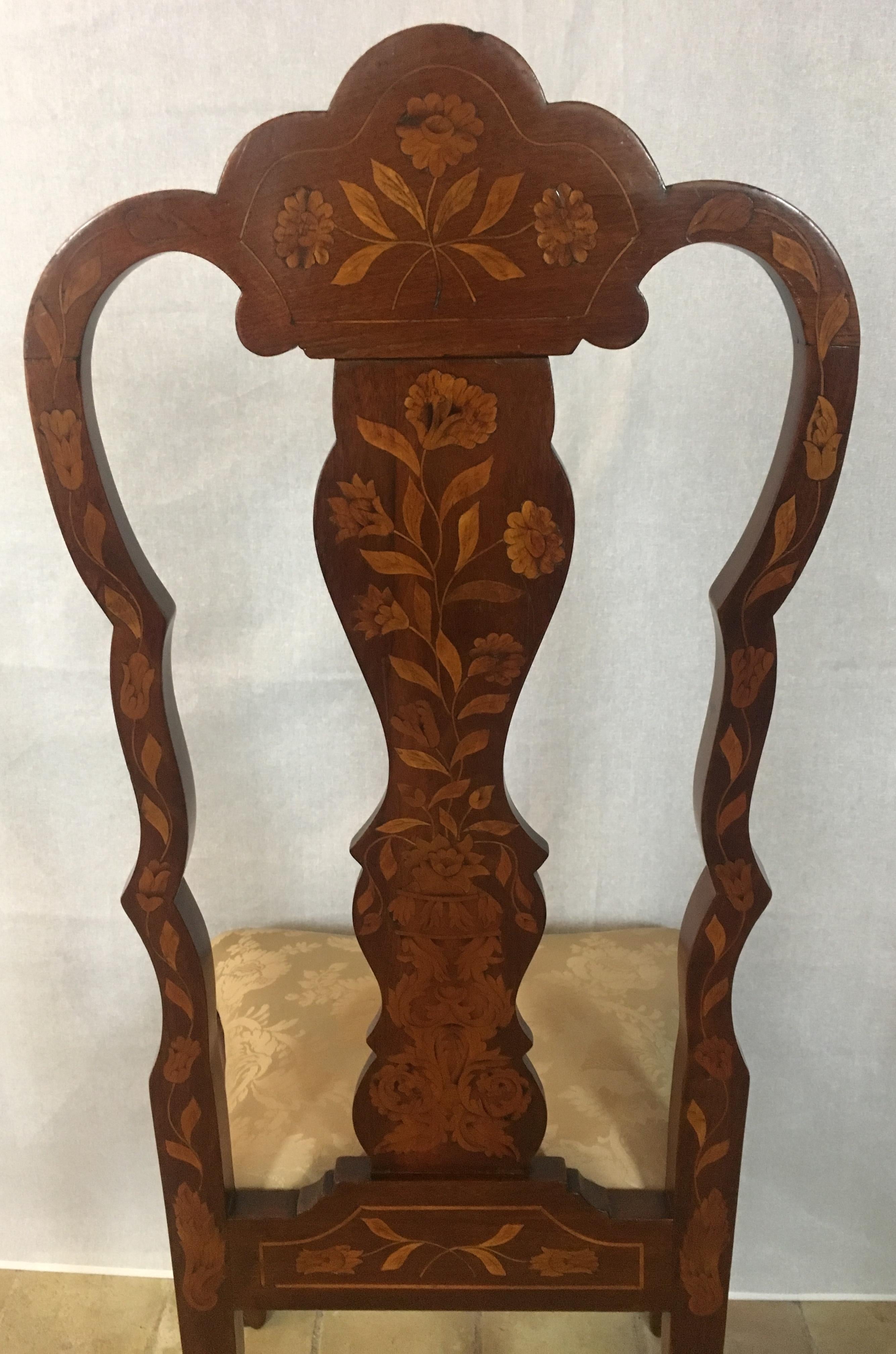 Set of Four 19th Century Dutch Marquetry Dining Chairs In Good Condition In Miami, FL