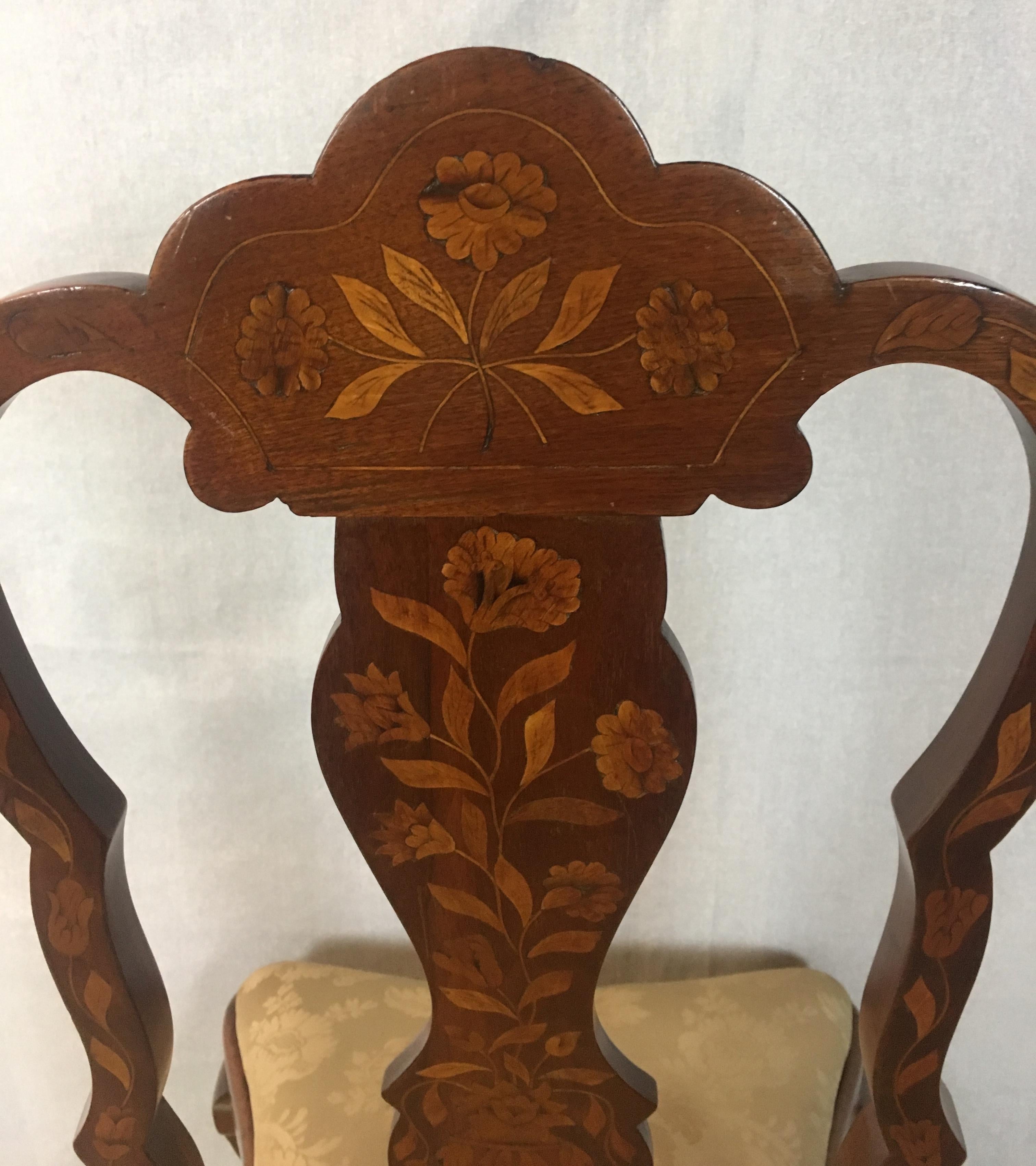 Set of Four 19th Century Dutch Marquetry Dining Chairs 1