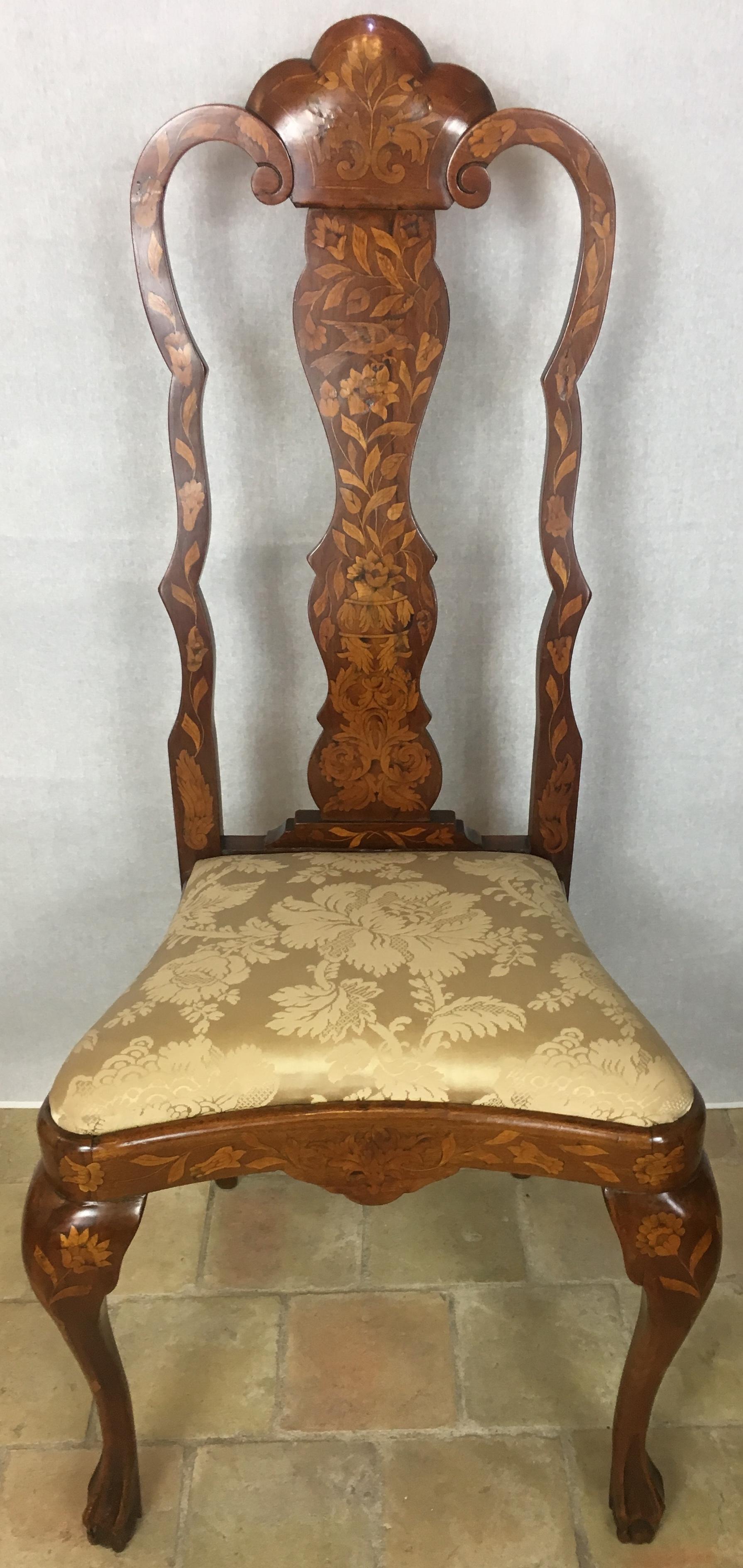 Set of Four 19th Century Dutch Marquetry Dining Chairs 3