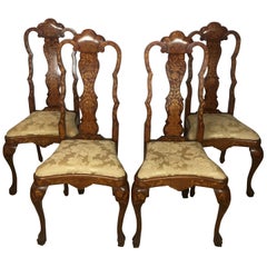 Antique Set of Four 19th Century Dutch Marquetry Dining Chairs