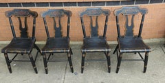 Set of Four 19th Century Ebonized And Decorated American Plank Chairs