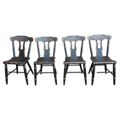 Antique Set of Four 19th Century Ebonized And Decorated American Plank Chairs