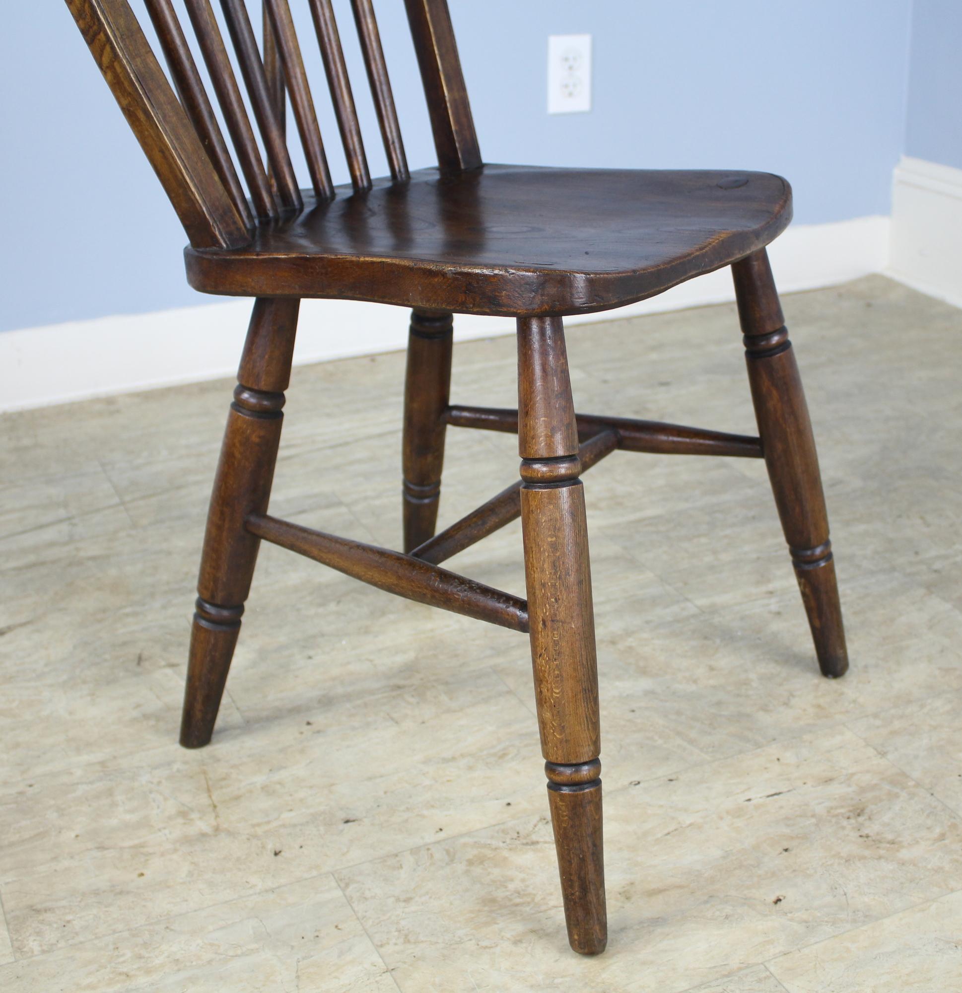 English Set of Four 19th Century Elm Windsor Chairs