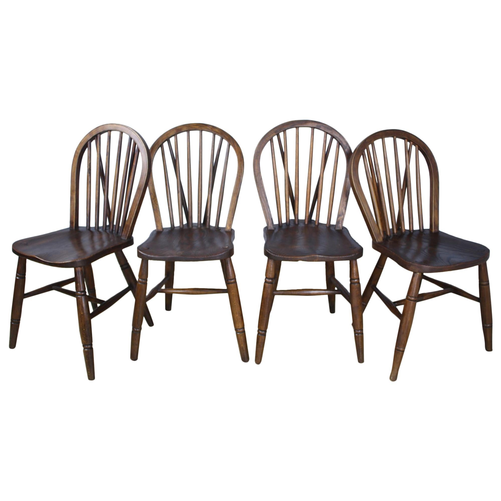 Set of Four 19th Century Elm Windsor Chairs