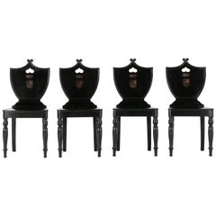 Set of Four 19th Century English Ebonized Hall Chairs
