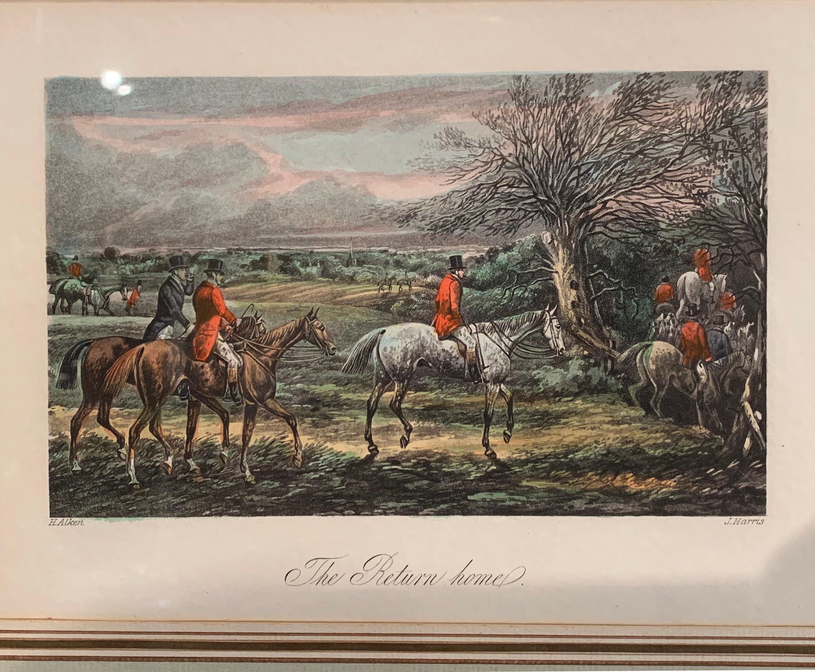 Set of Four 19th Century English Framed Hunt Scenes Signed Watercolors In Excellent Condition In Dallas, TX