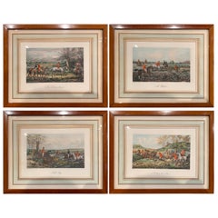 Set of Four 19th Century English Framed Hunt Scenes Signed Watercolors