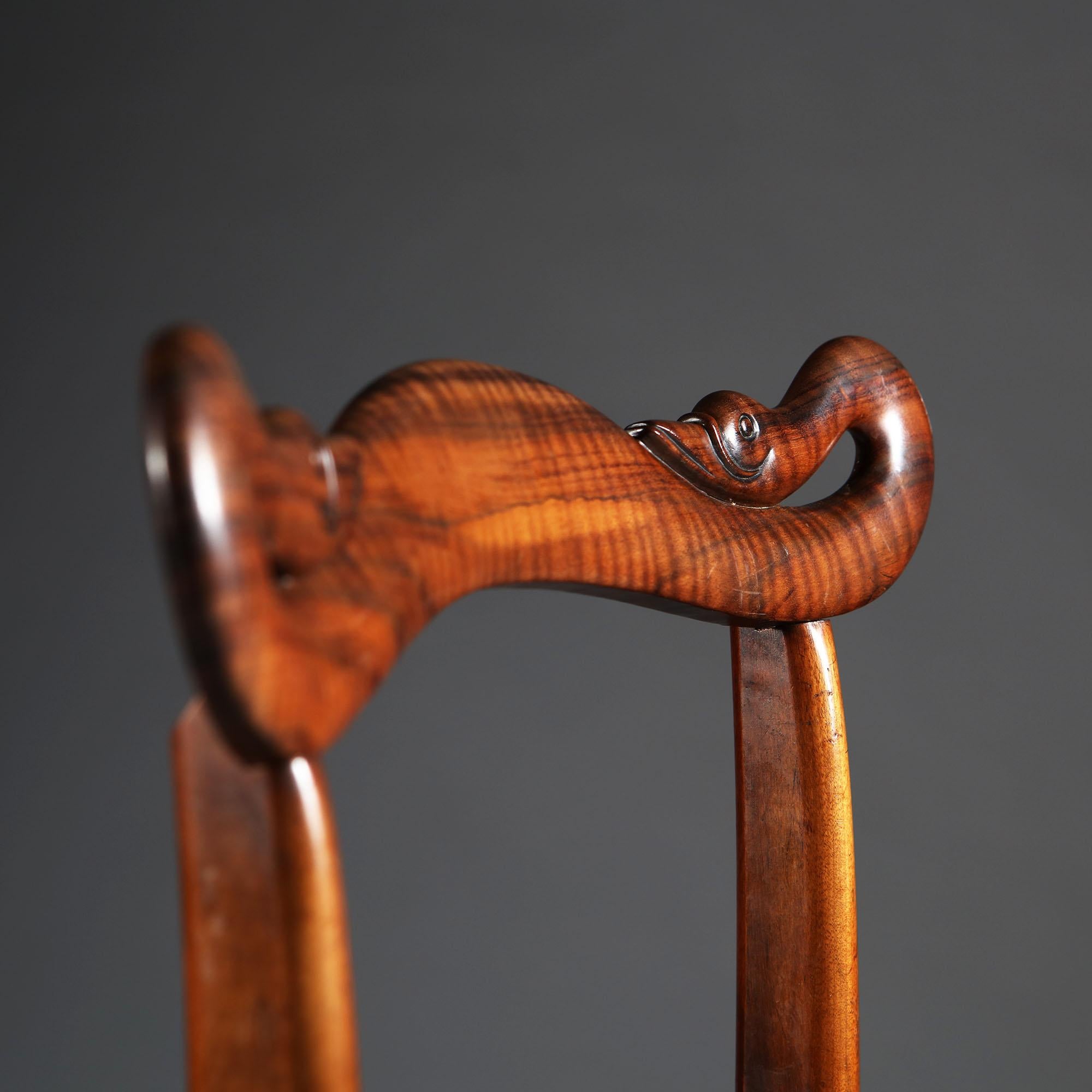 Set of Four 19th Century English Goncalo Alves Wooden Side Chairs with Swan Back 8