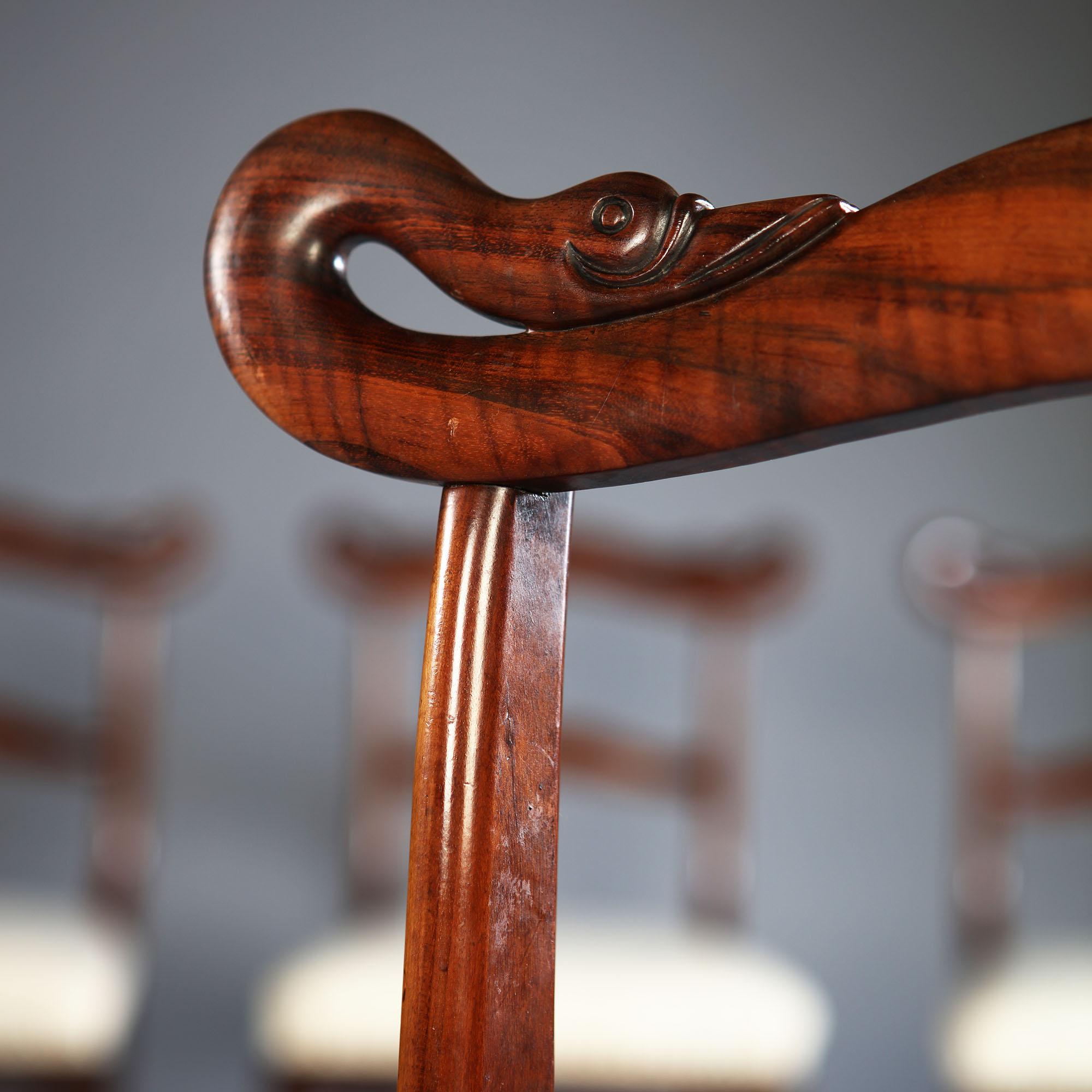 Set of Four 19th Century English Goncalo Alves Wooden Side Chairs with Swan Back 2