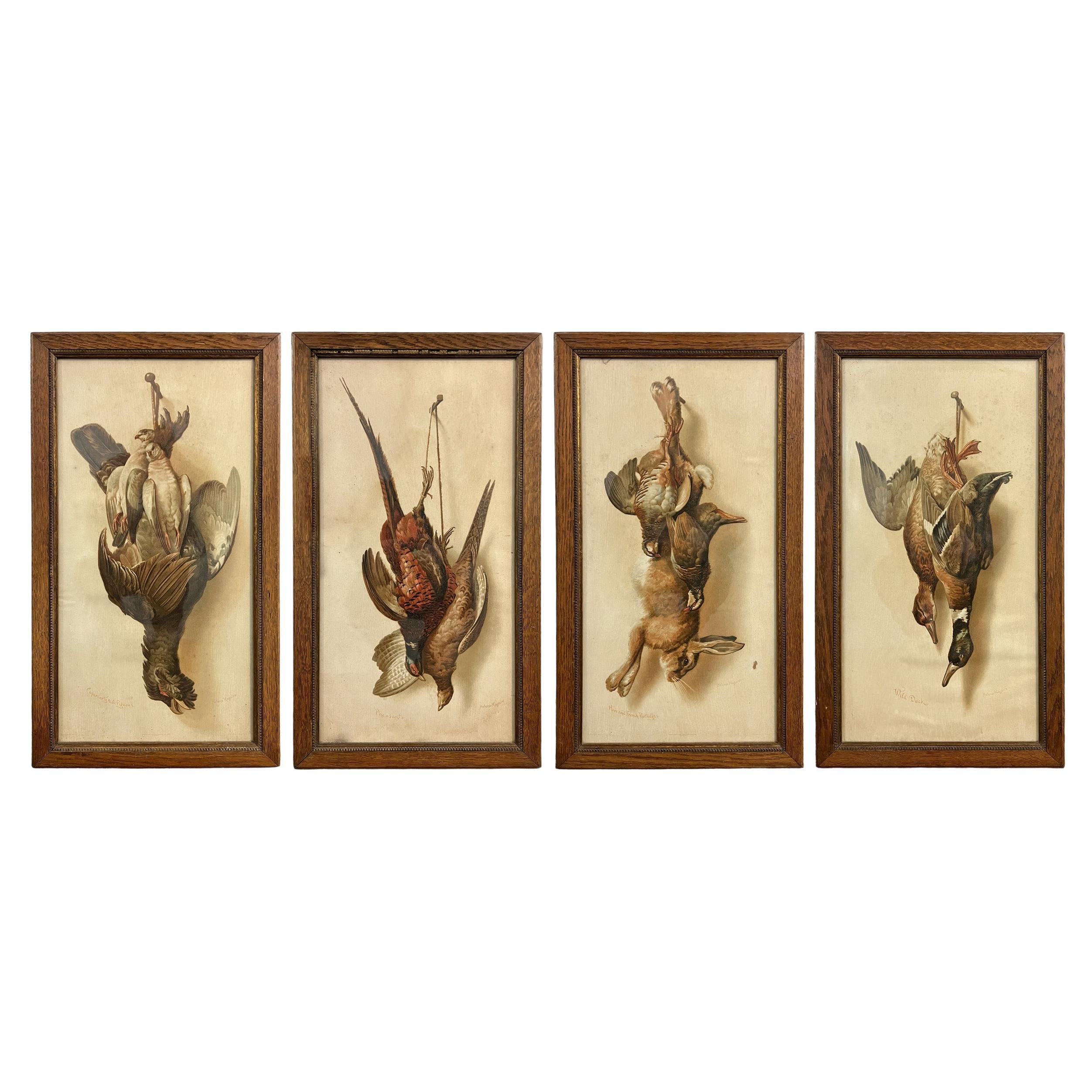 Set von vier englischen Jagdtrophäen-Lithographien des 19. Jahrhunderts