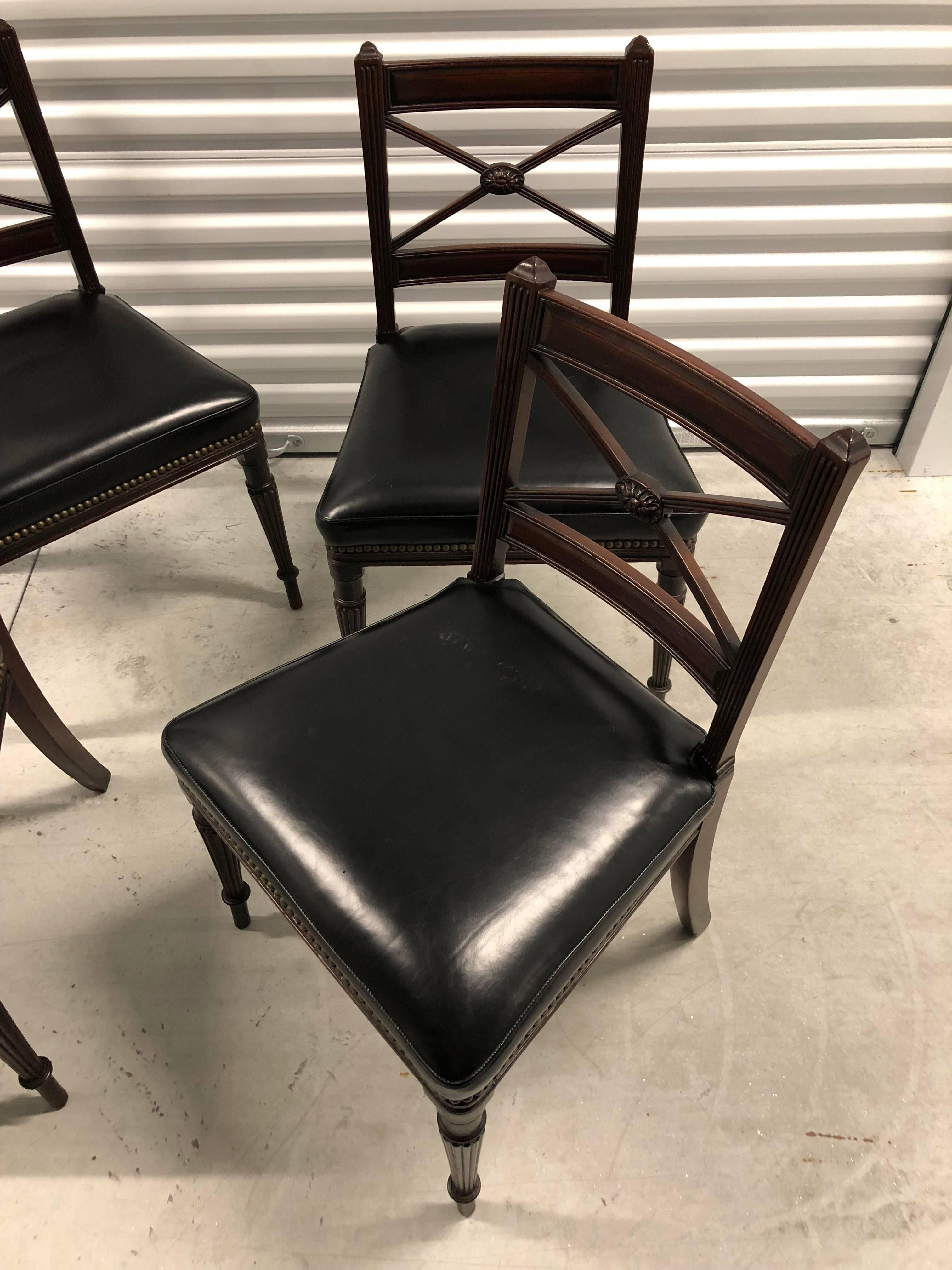 Leather Regency Period English Mahogany Side Chairs For Sale