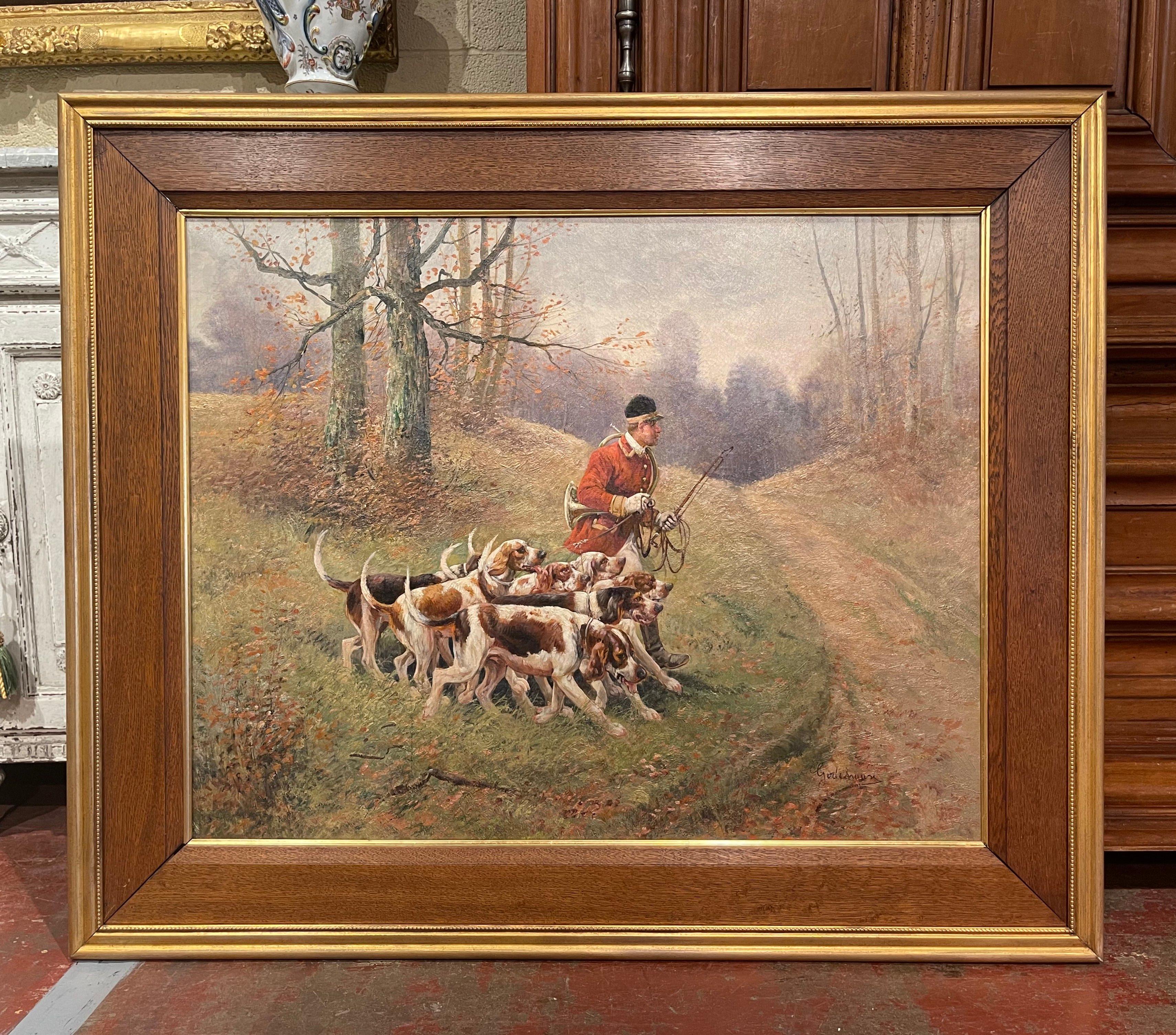 Set of Four 19th Century Framed Oil on Canvas Hunt Paintings Signed E. Godchaux For Sale 5
