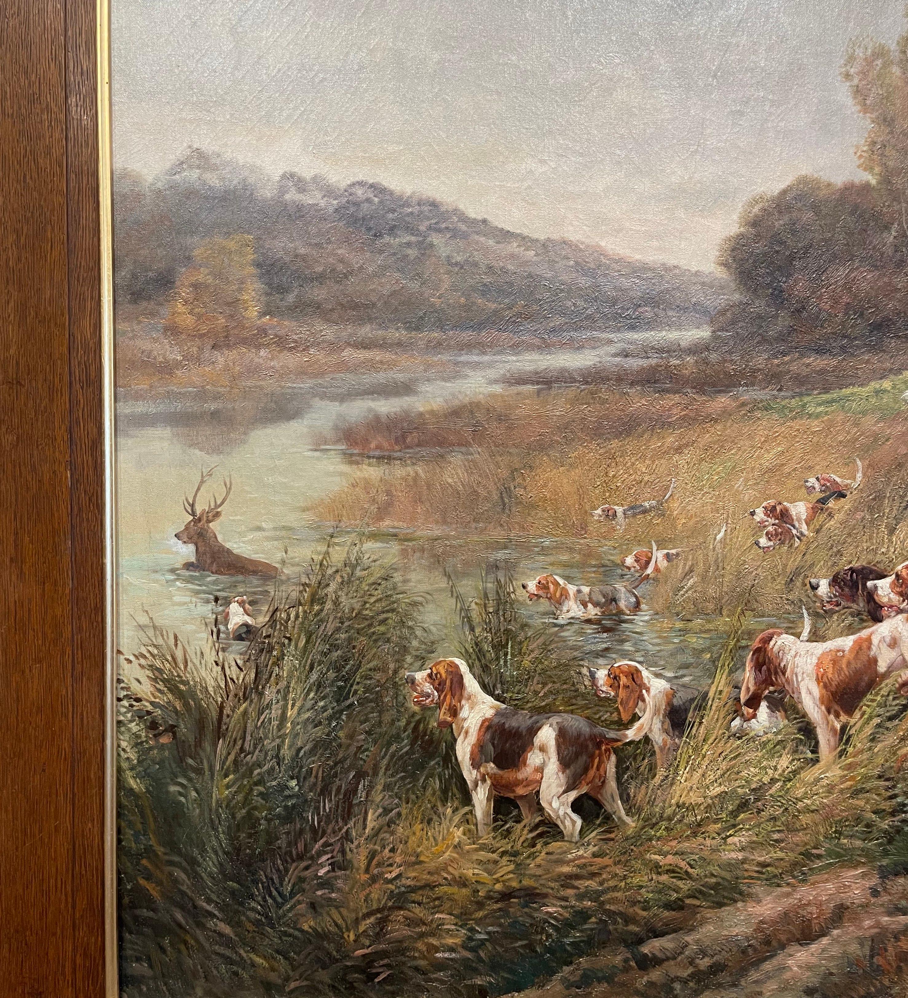 French Set of Four 19th Century Framed Oil on Canvas Hunt Paintings Signed E. Godchaux For Sale