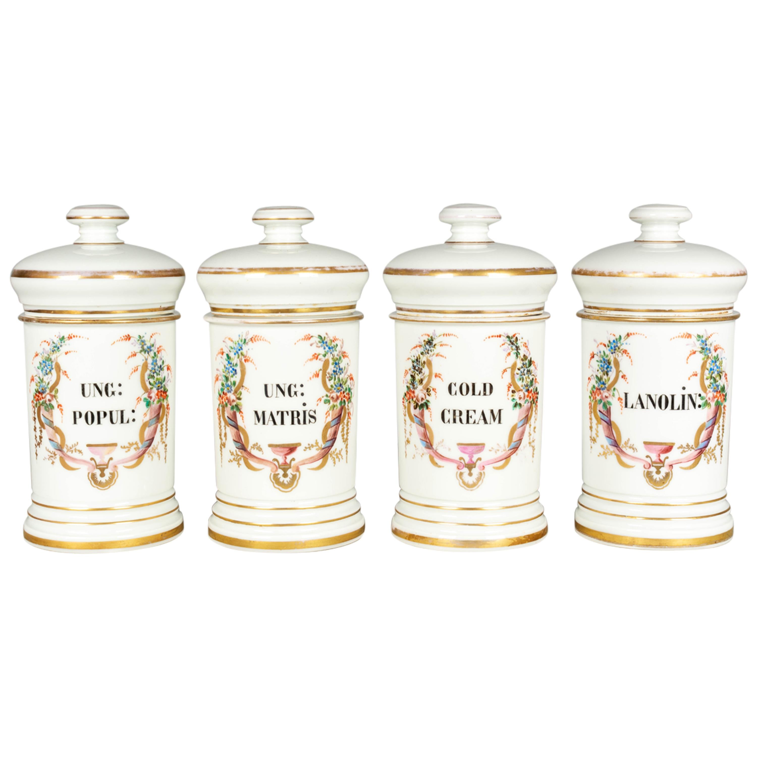 Set of Four 19th Century French Apothecary Jars For Sale