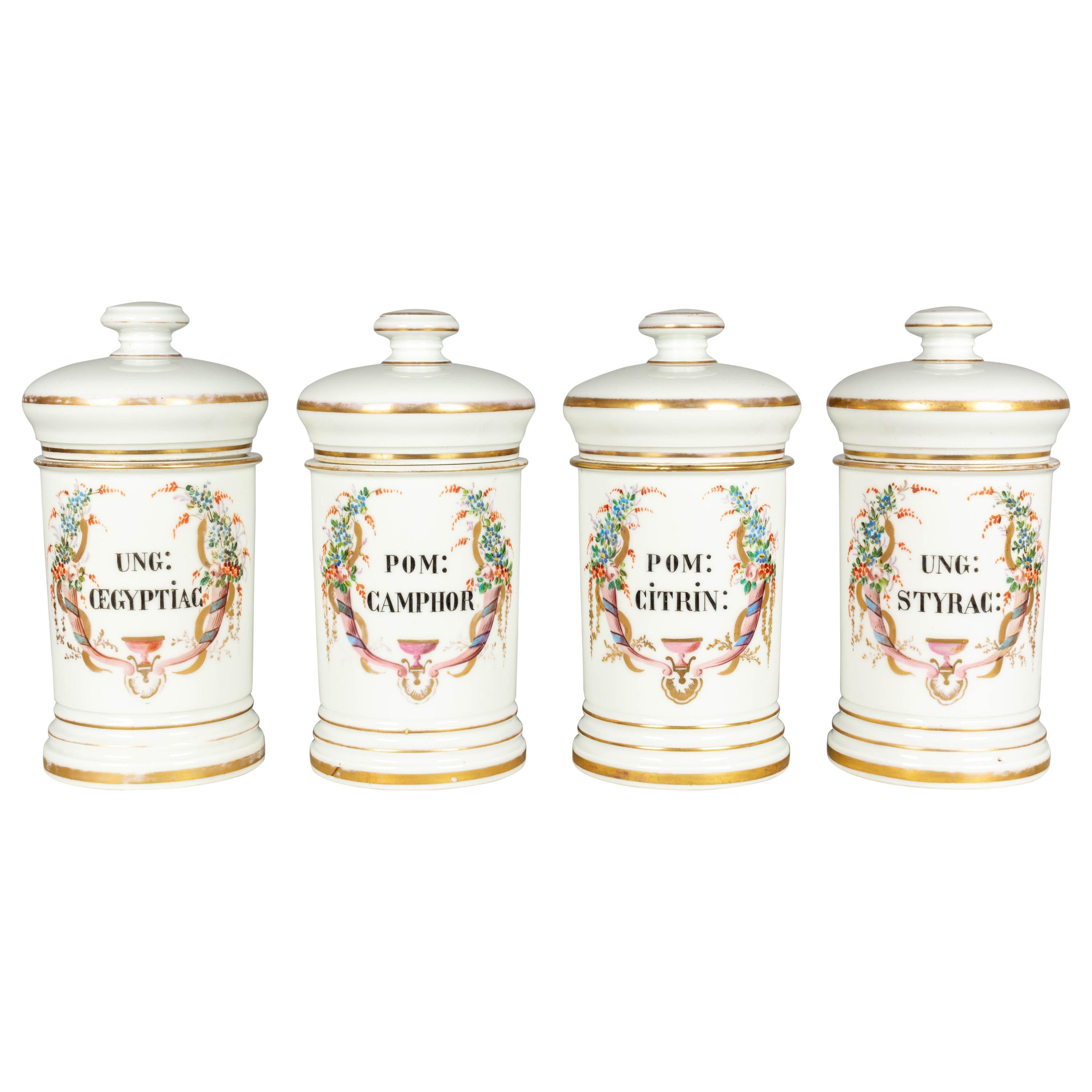 Set of FOUR Crocks English Herb Crock SET of FOUR Antique English Apothecary Jars English Crocks
