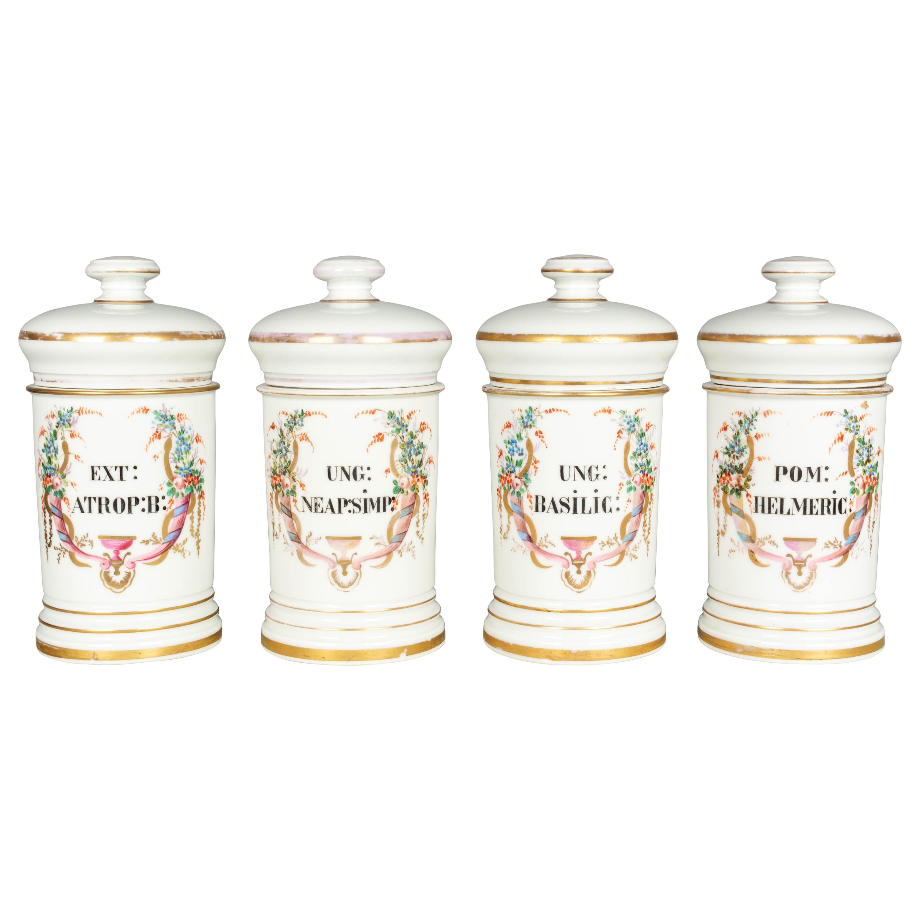 Set of FOUR Crocks English Herb Crock SET of FOUR Antique English Apothecary Jars English Crocks