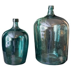 set of 19th Century French Blue Green Glass Demijohns