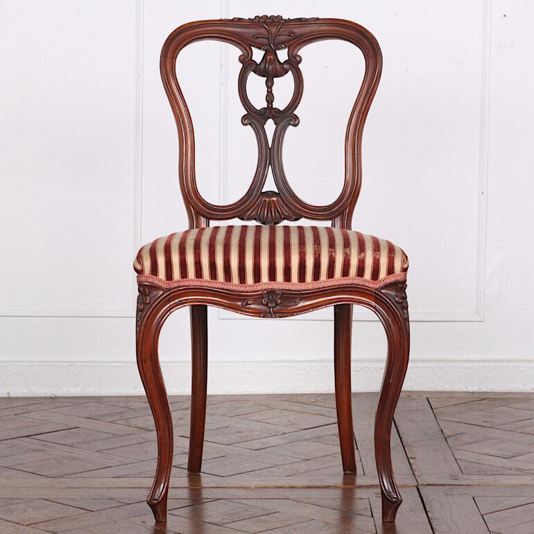 Victorian Set of Four 19th Century French Carved Mahogany Chairs