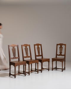 Set of Four 19th Century French Chestnut Brown Eclectic Dining Chairs
