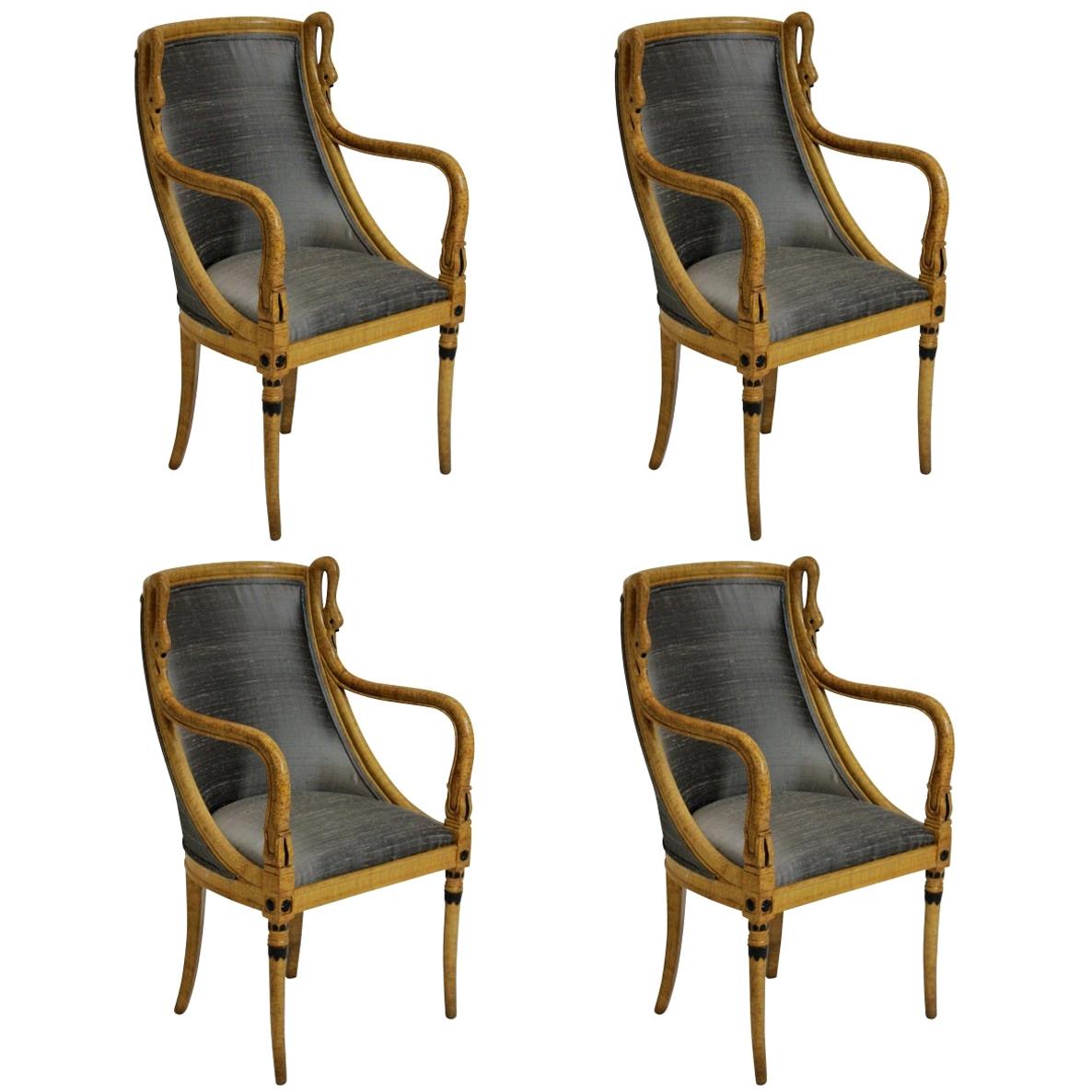 Set of Four 19th Century French Empire Swan Neck Dining Chairs