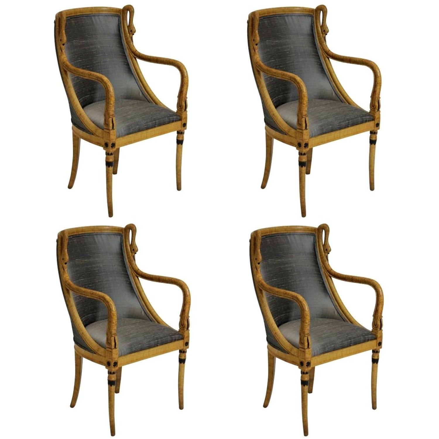 Set of Four 19th Century French Empire Swan Neck Dining Chairs For Sale at  1stDibs | swan neck chair, swan dining chair, french empire chairs