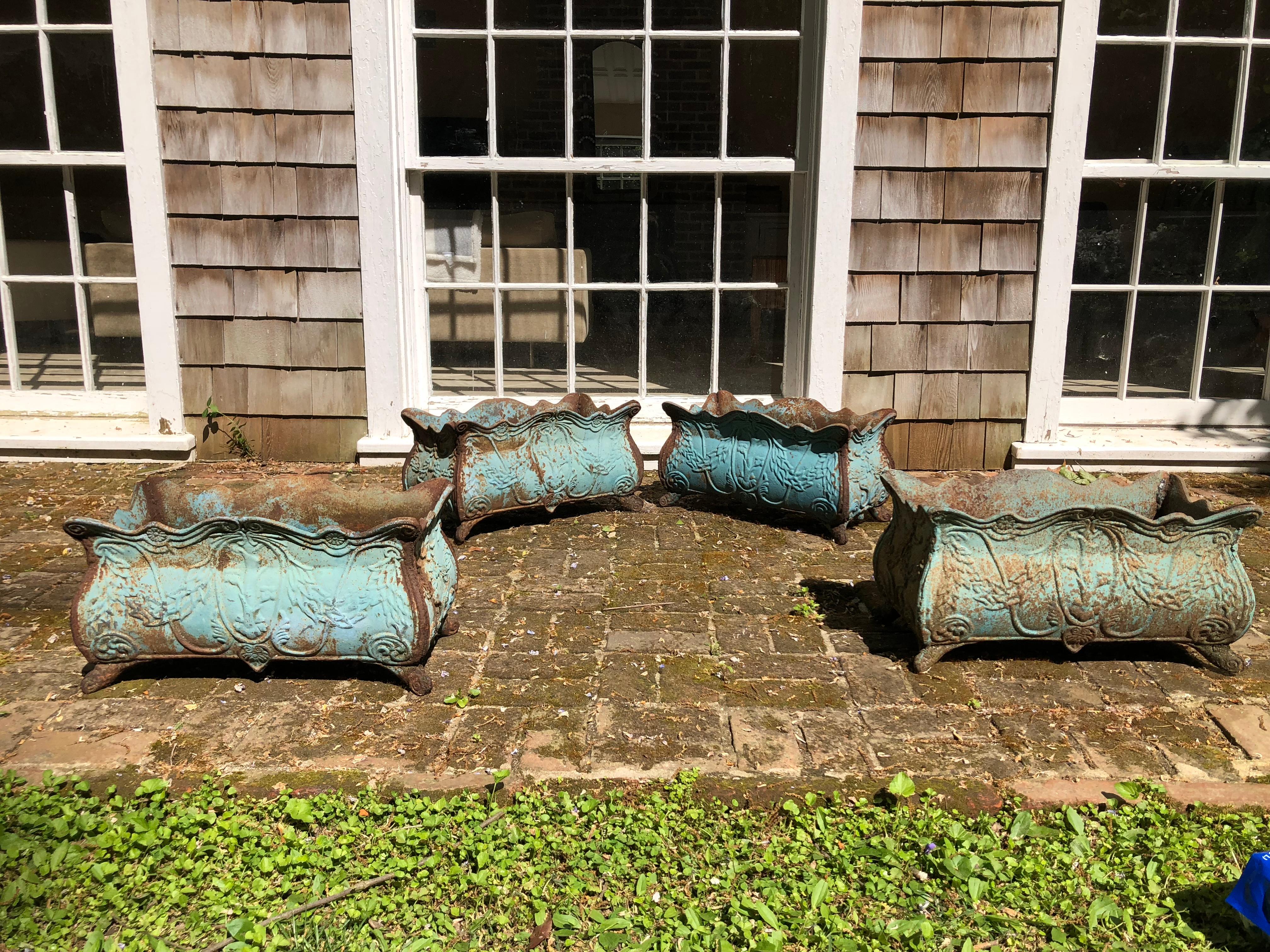 Cast Set of Four 19th Century French Iron Planters