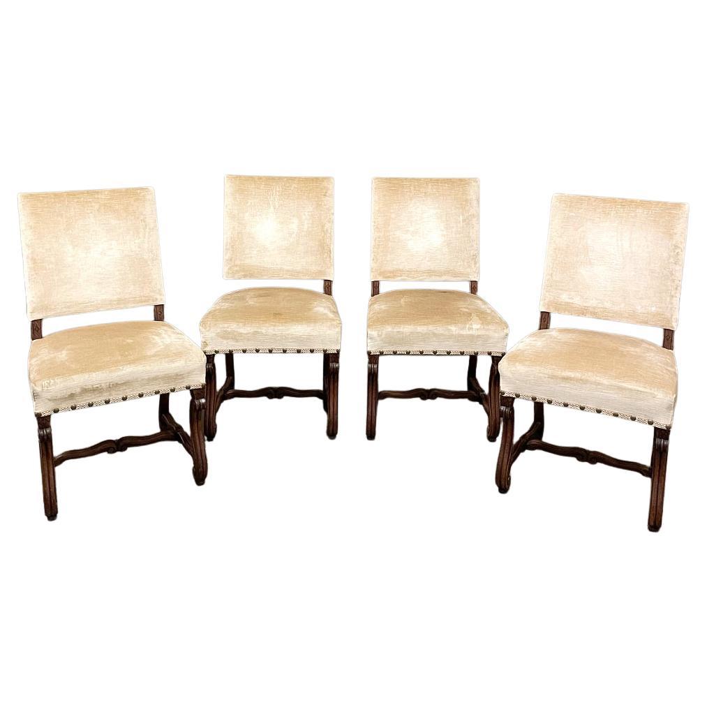 Set of Four 19th Century French Louis XIV Side Chairs with Mohair