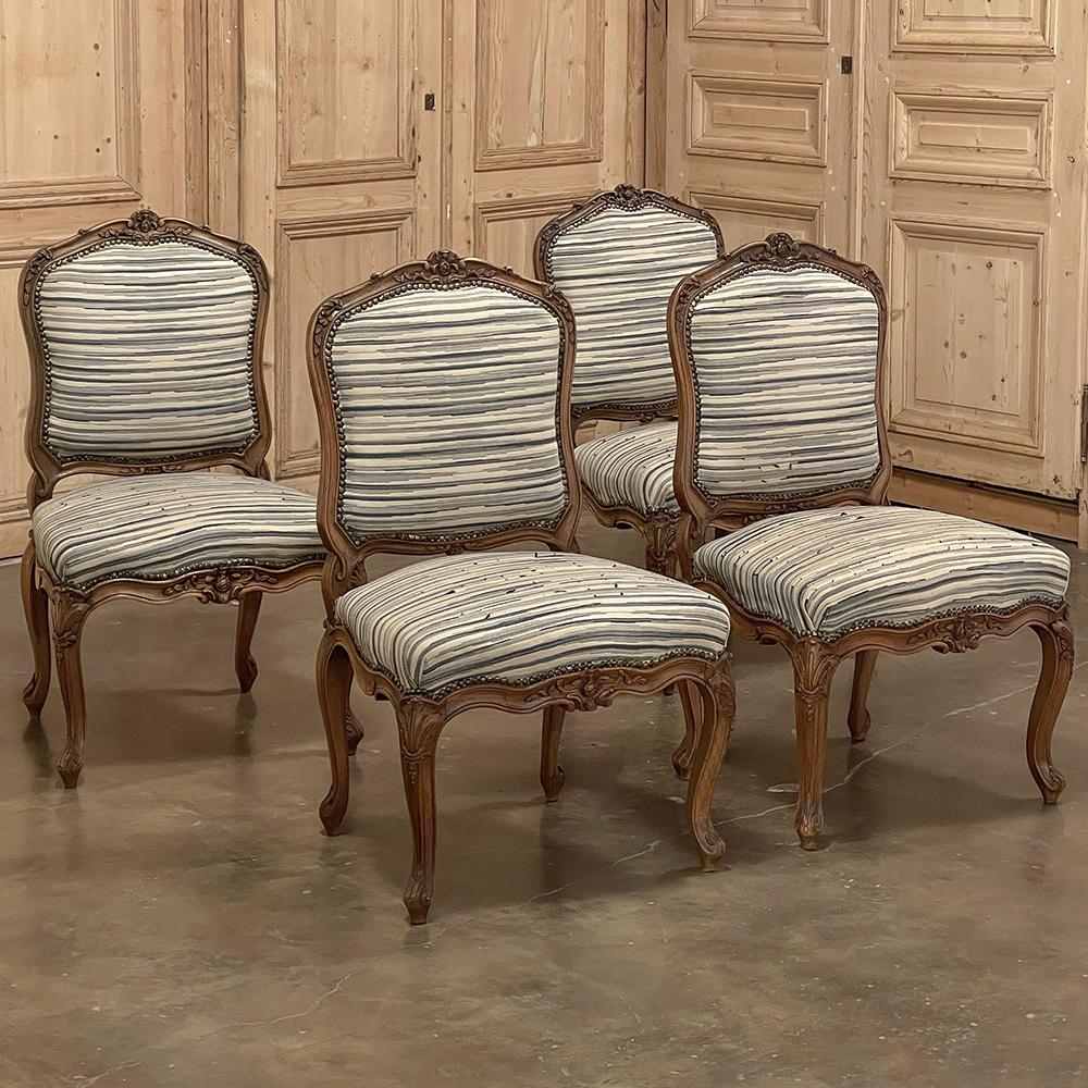 Hand-Crafted Set of Four 19th Century French Louis XV Fruitwood Side Chairs For Sale