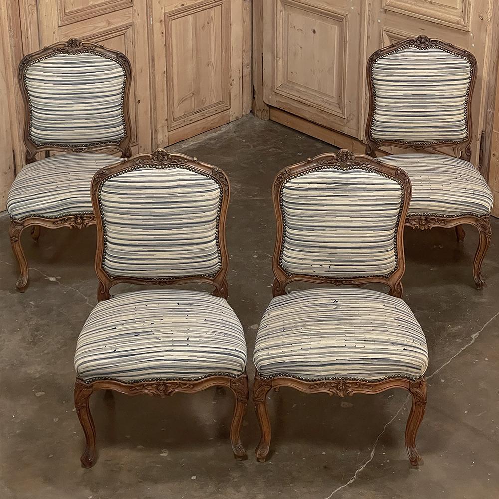Set of Four 19th Century French Louis XV Fruitwood Side Chairs In Good Condition For Sale In Dallas, TX