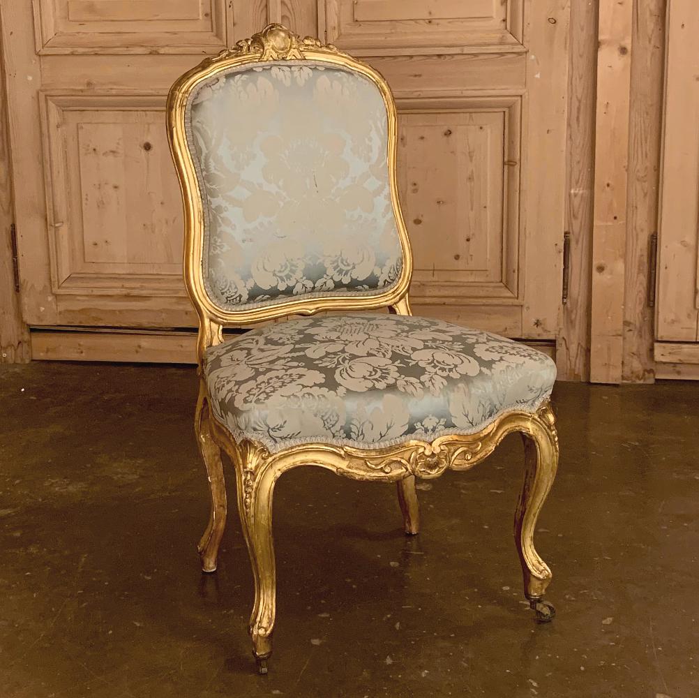 Set of Four 19th Century French Louis XV Giltwood Chairs For Sale 14